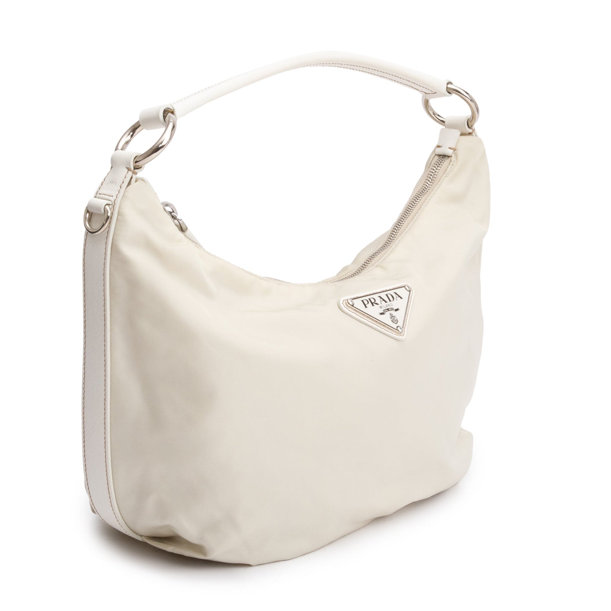 Prada Beige Saffiano Leather Trimmed Tessuto Nylon Hobo