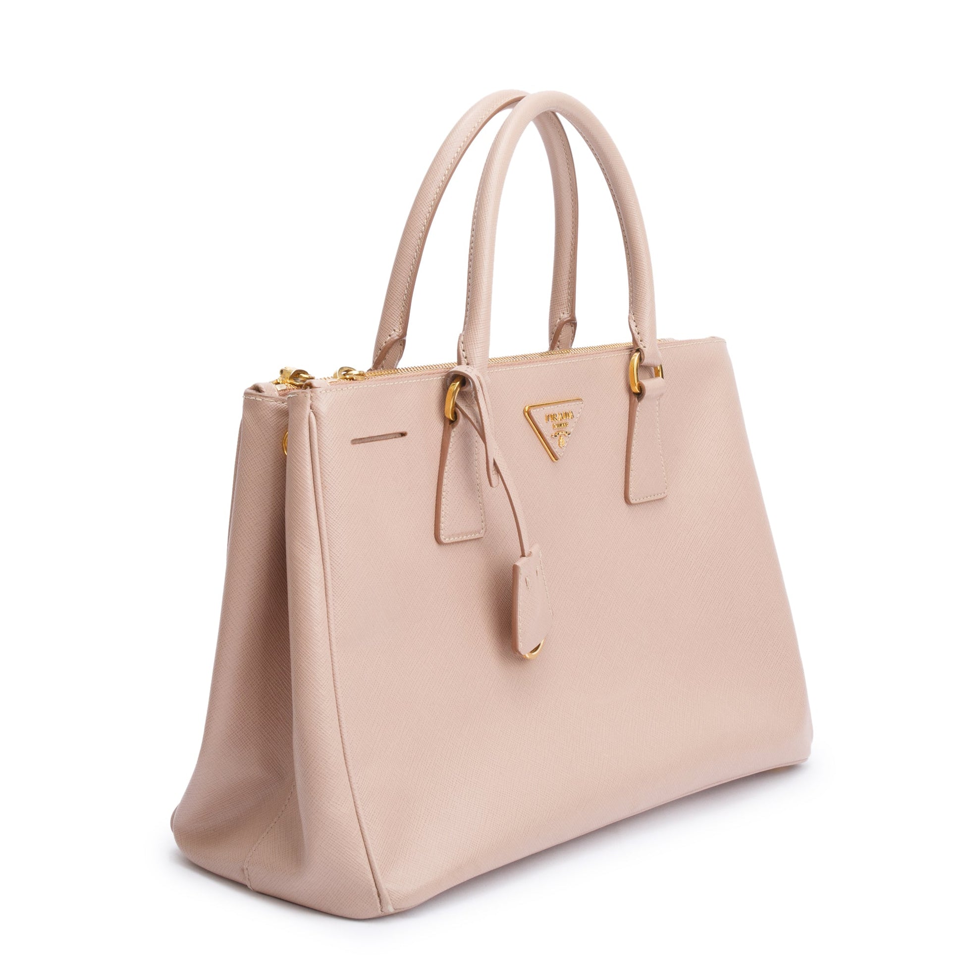 Prada Beige Saffiano Lux Medium Double Zip Galleria Tote