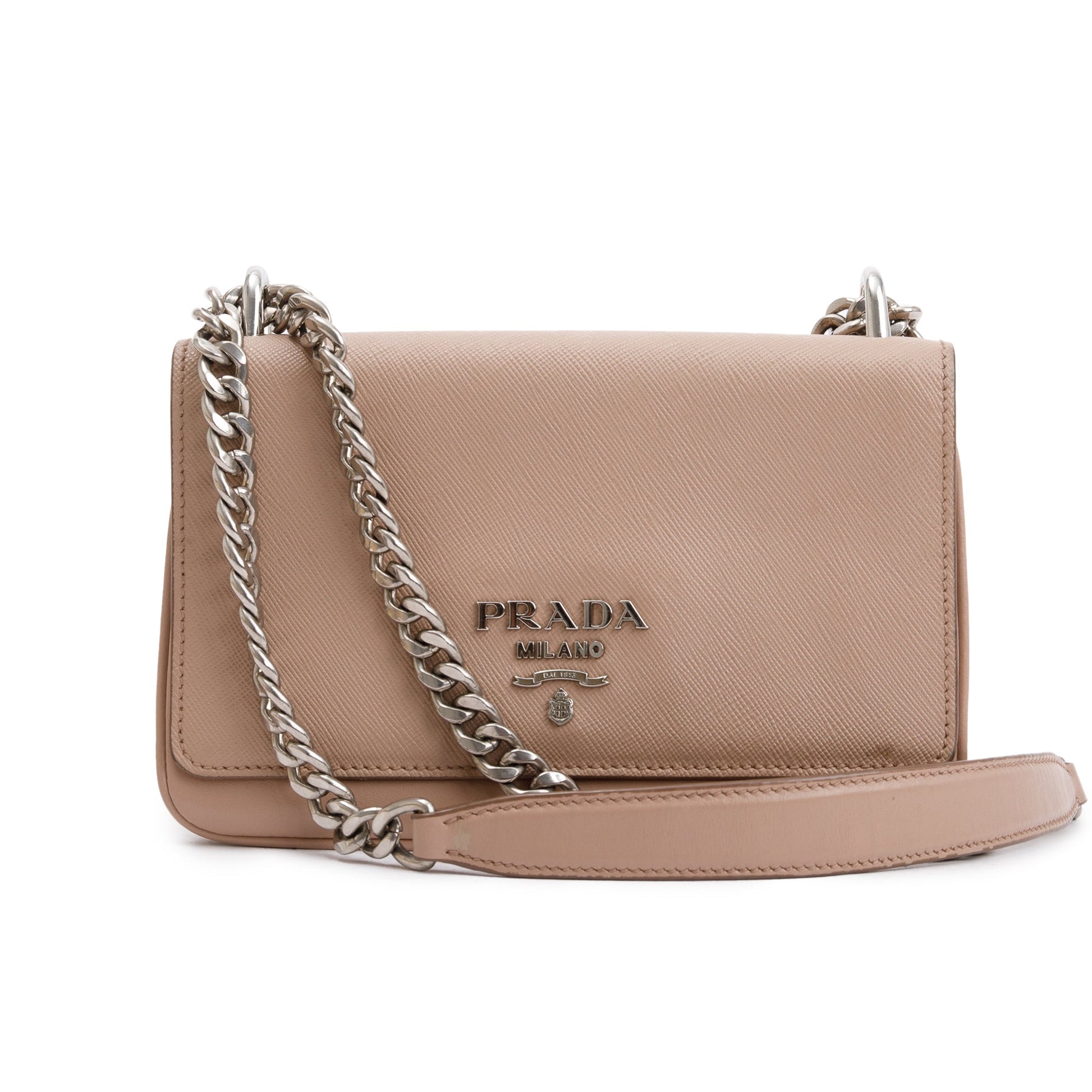 Prada Beige Saffiano Soft Calf Leather Chain Crossbody Bag