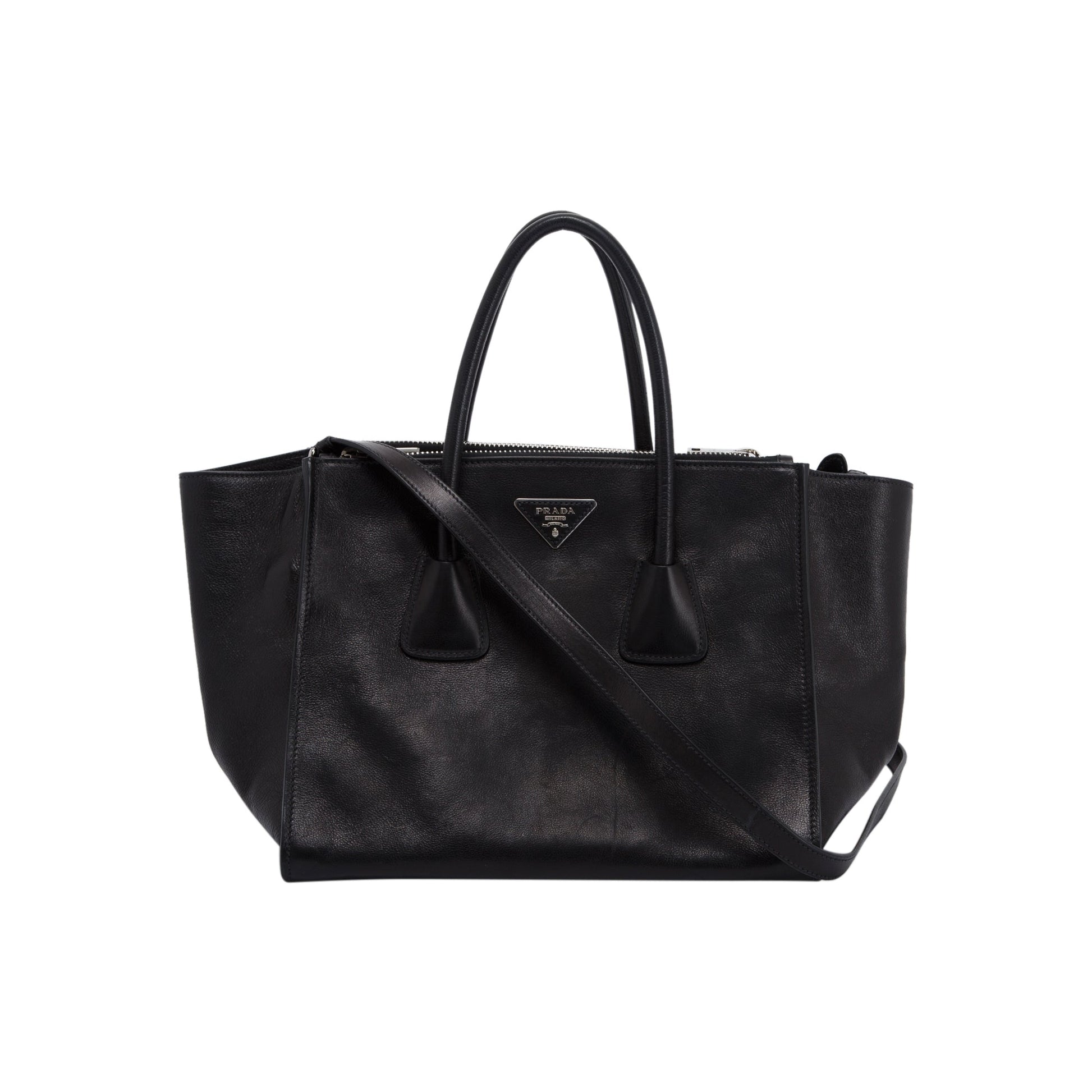 Prada Black Glace Calf Twin Pocket Tote