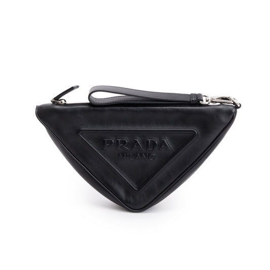 Prada Black Grace Lux Leather Triangle Wristlet Clutch
