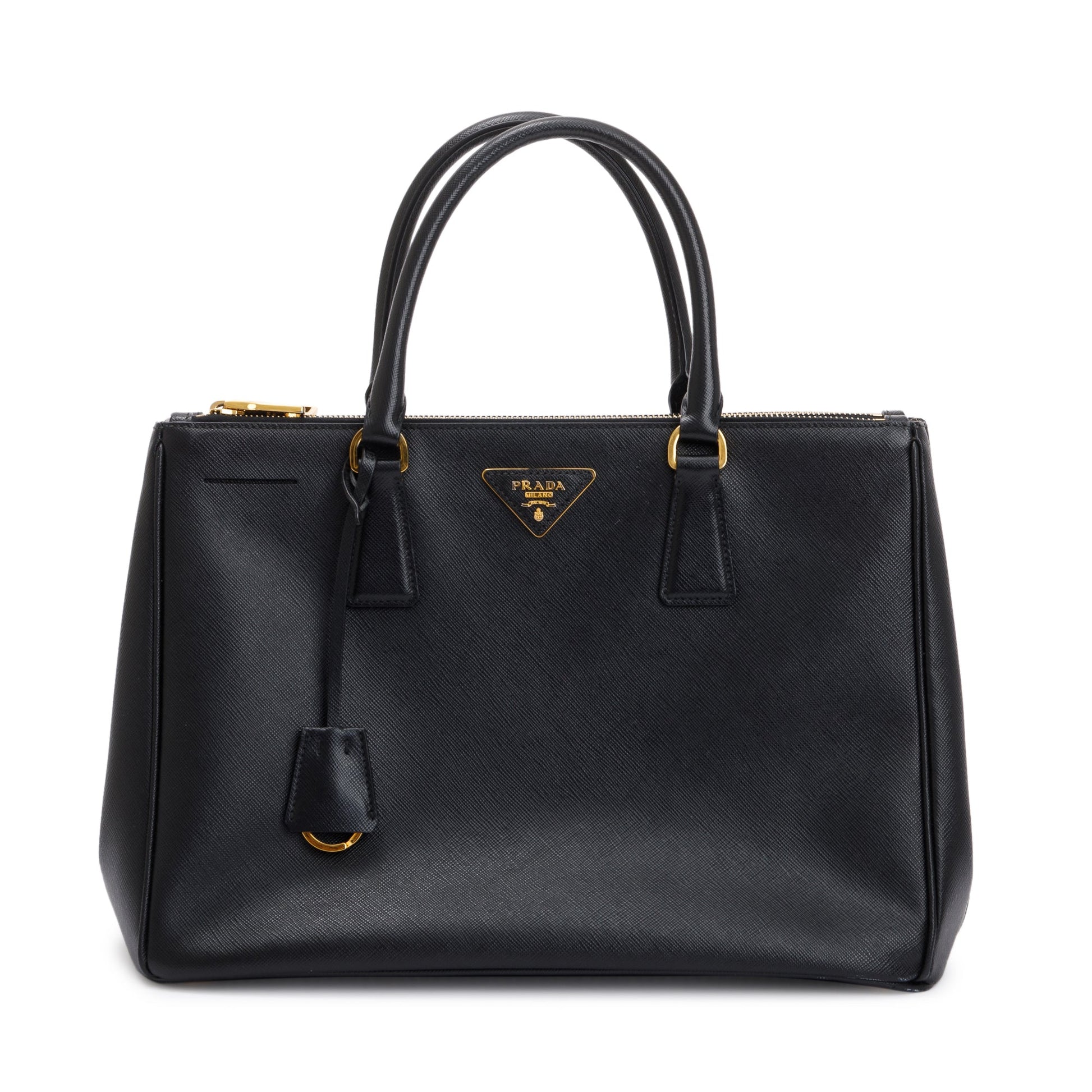 Prada Black Large Saffiano Lux Double Zip Galleria Tote