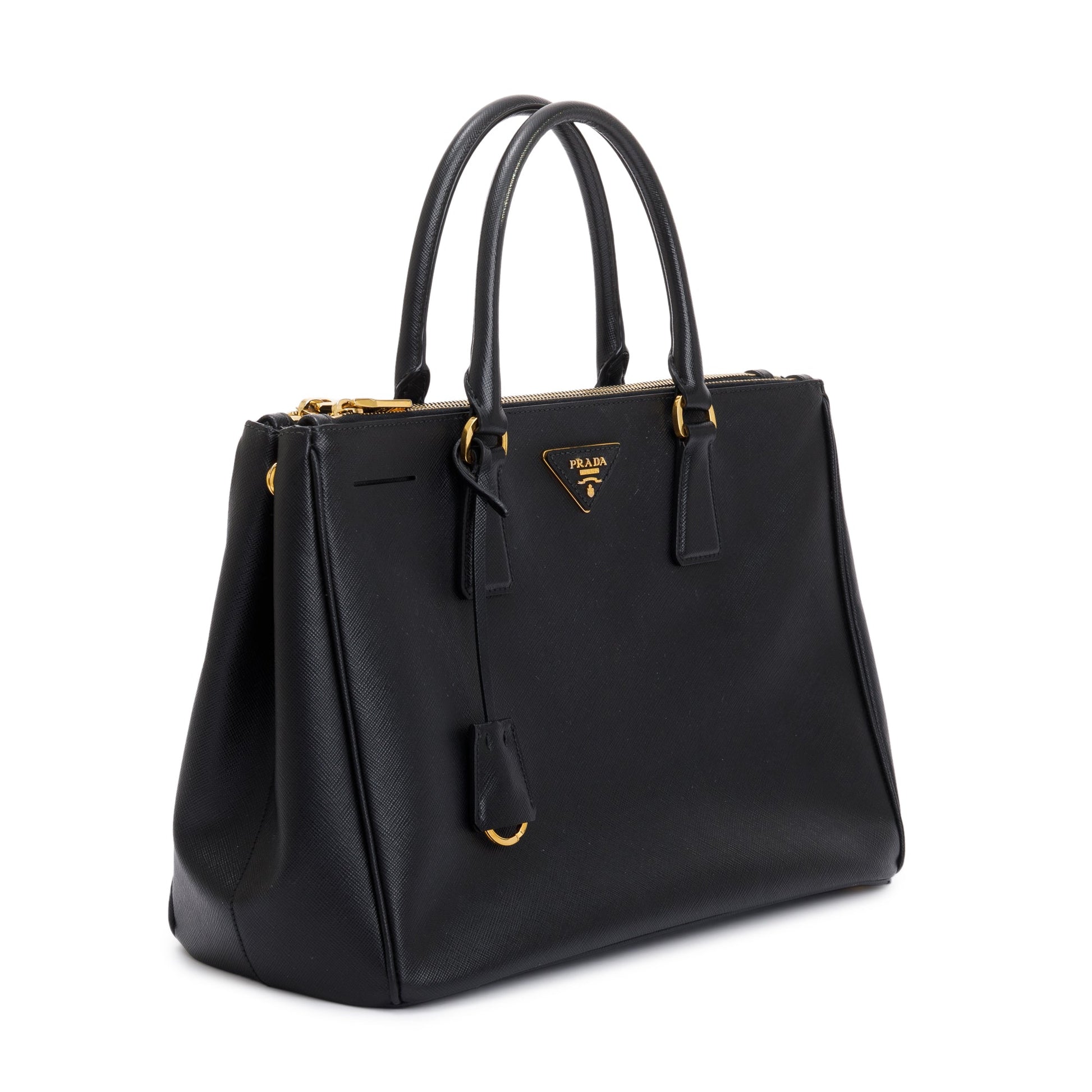 Prada Black Large Saffiano Lux Double Zip Galleria Tote