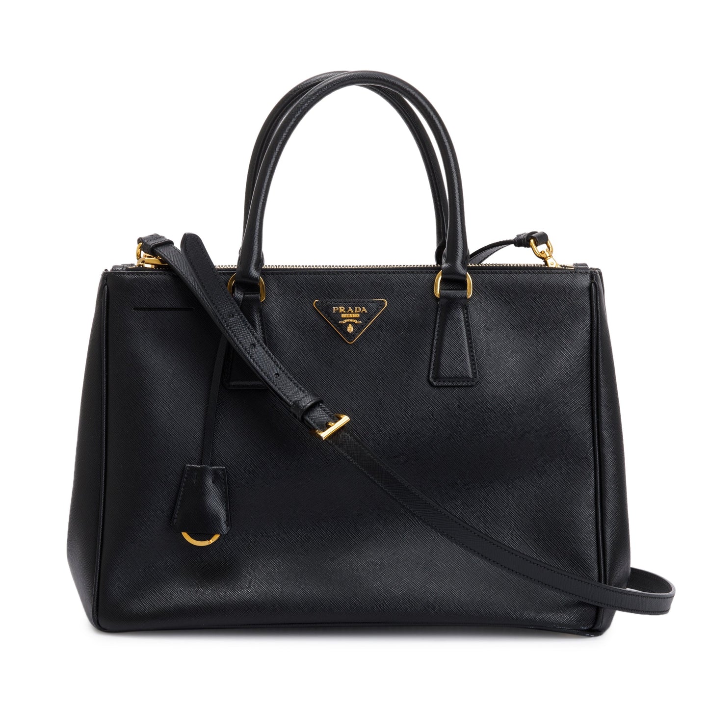 Prada Black Large Saffiano Lux Double Zip Galleria Tote