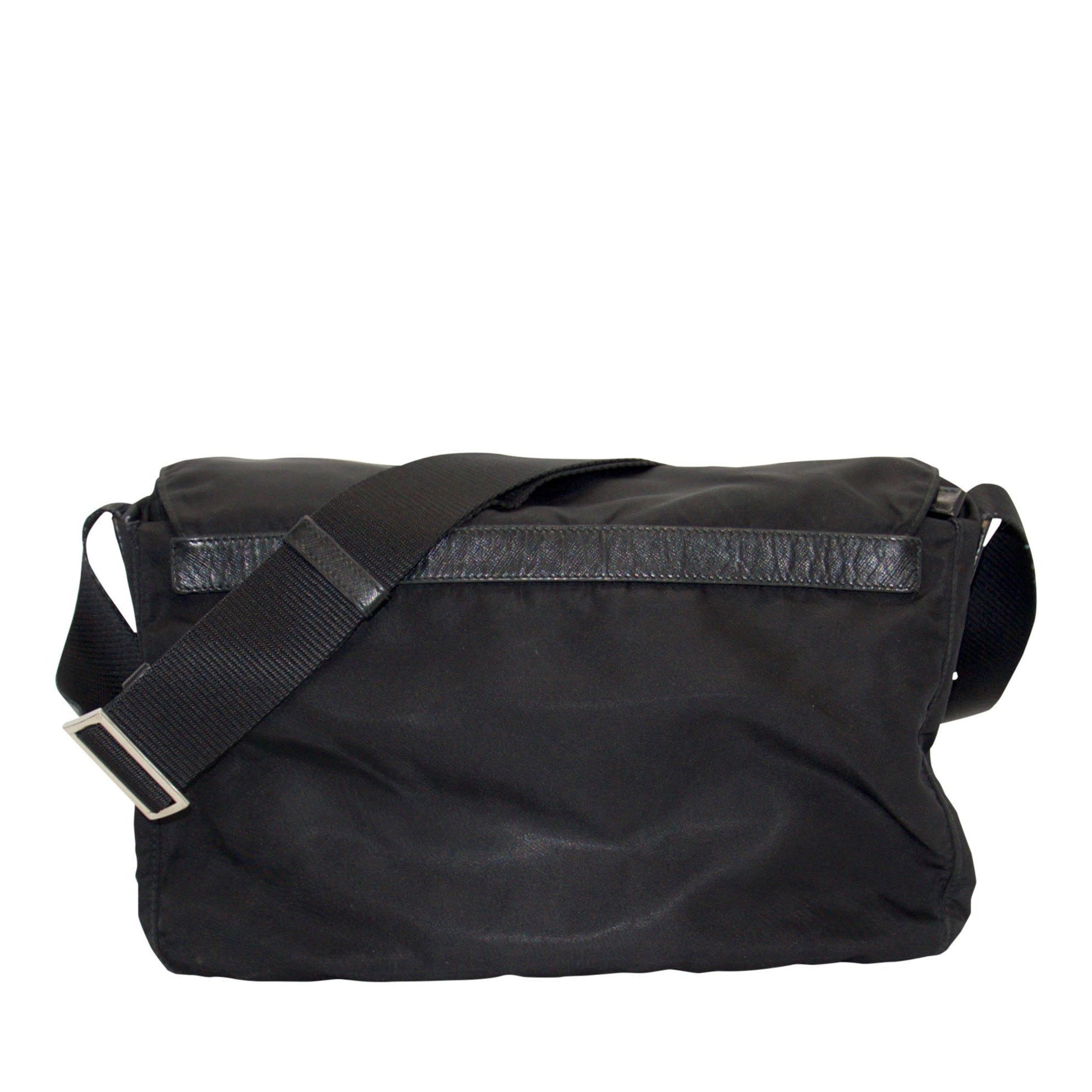 Prada Black Leather-Trimmed Tessuto Bag