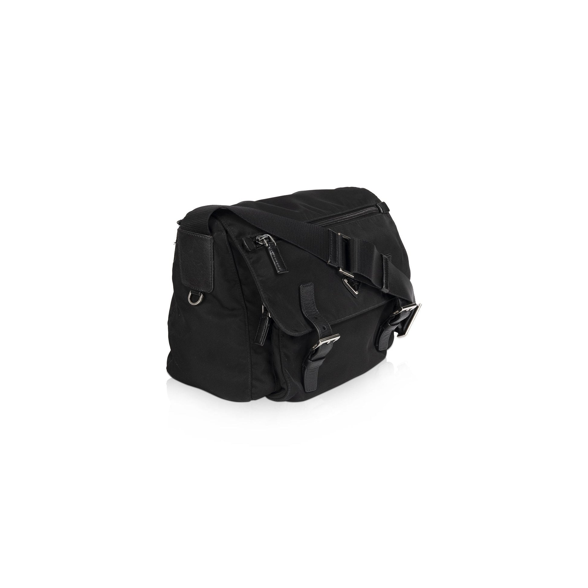 Prada Black Leather-Trimmed Tessuto Messenger Bag