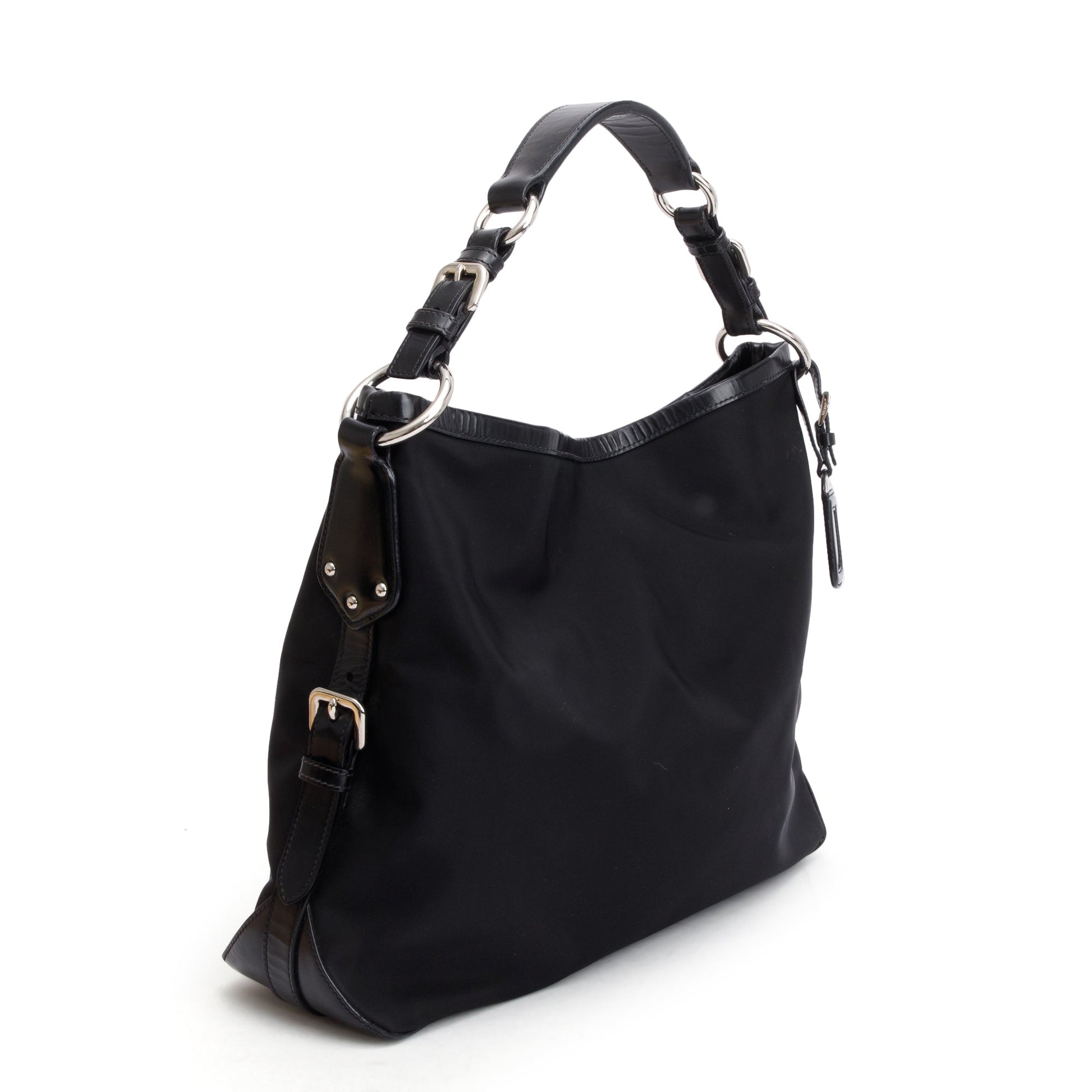 Prada Black Leather Trimmed Tessuto Nylon Hobo