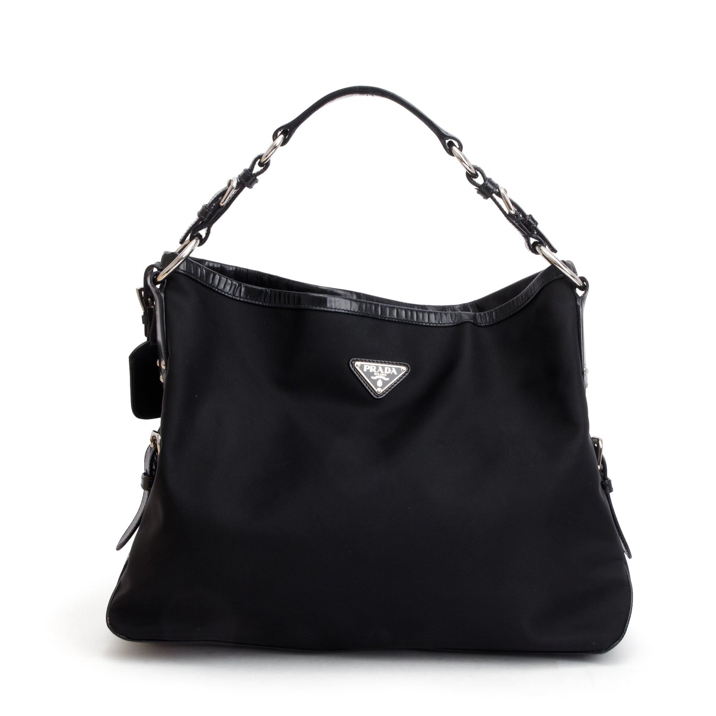 Prada Black Leather Trimmed Tessuto Nylon Hobo