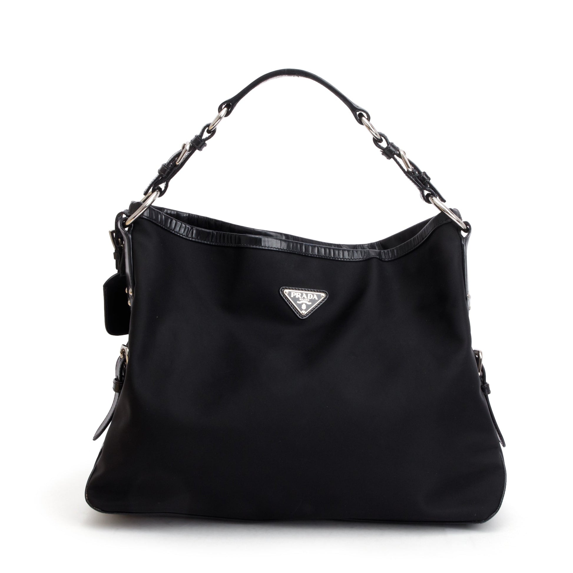 Prada Black Leather Trimmed Tessuto Nylon Hobo