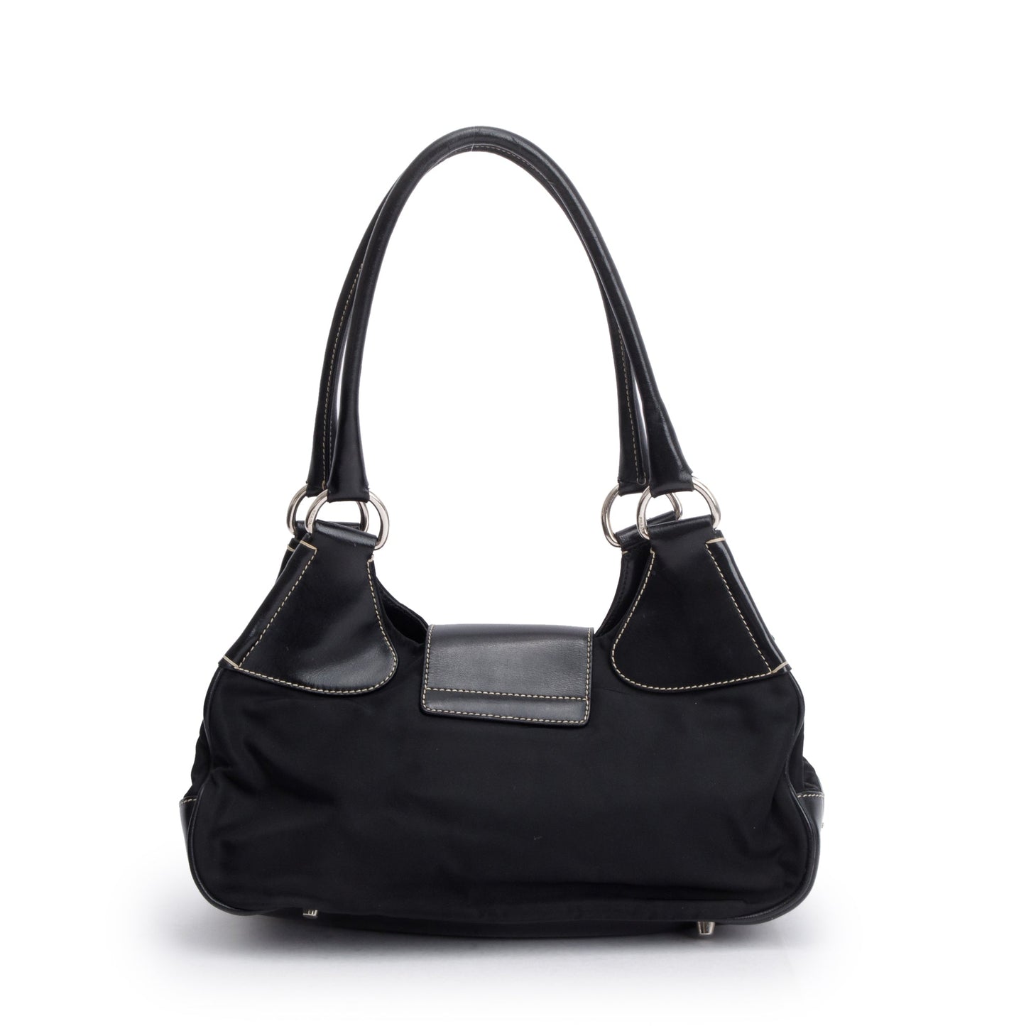 Prada Black Leather-Trimmed Tessuto Nylon Moon Bag