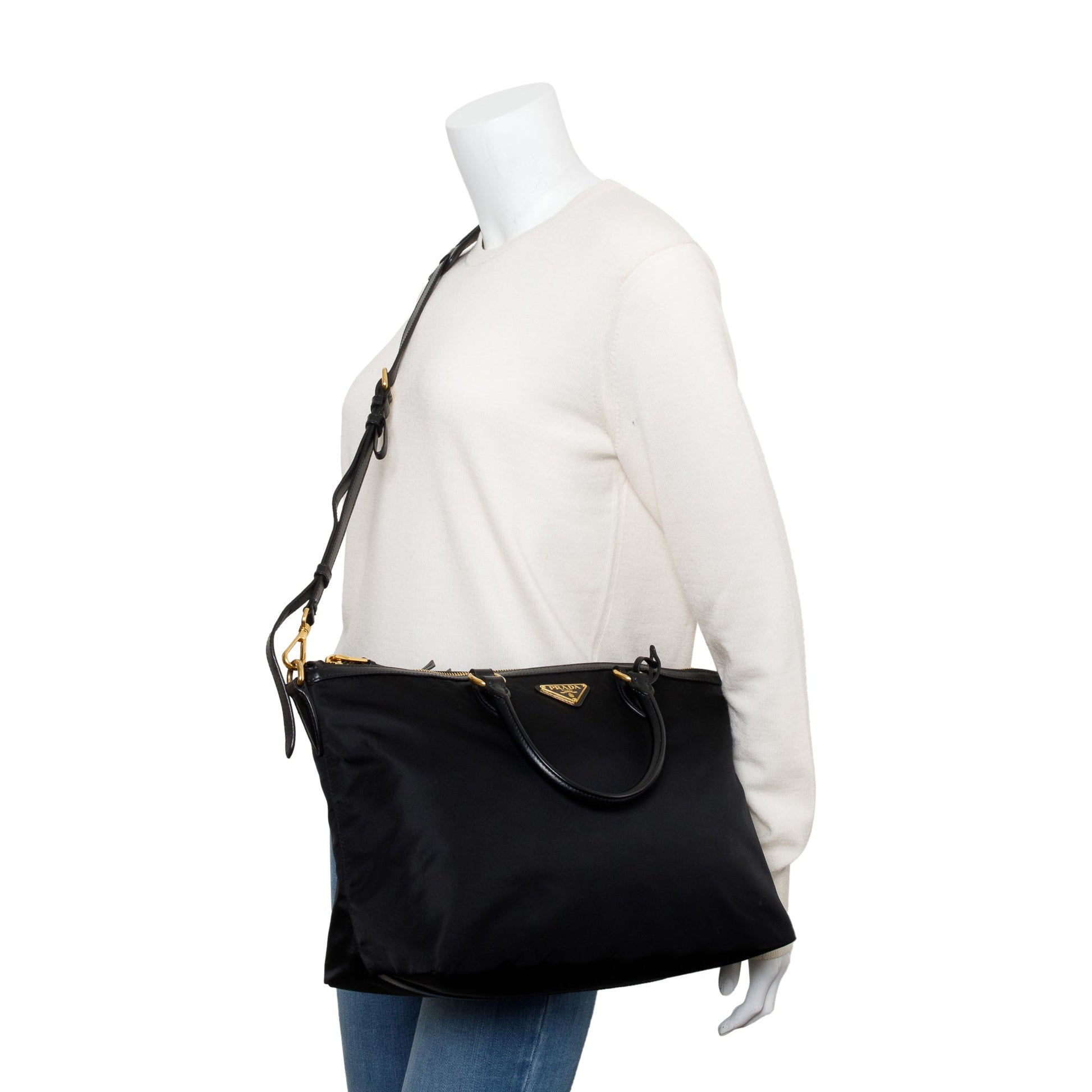 Prada Black Leather Trimmed Tessuto Nylon Tote