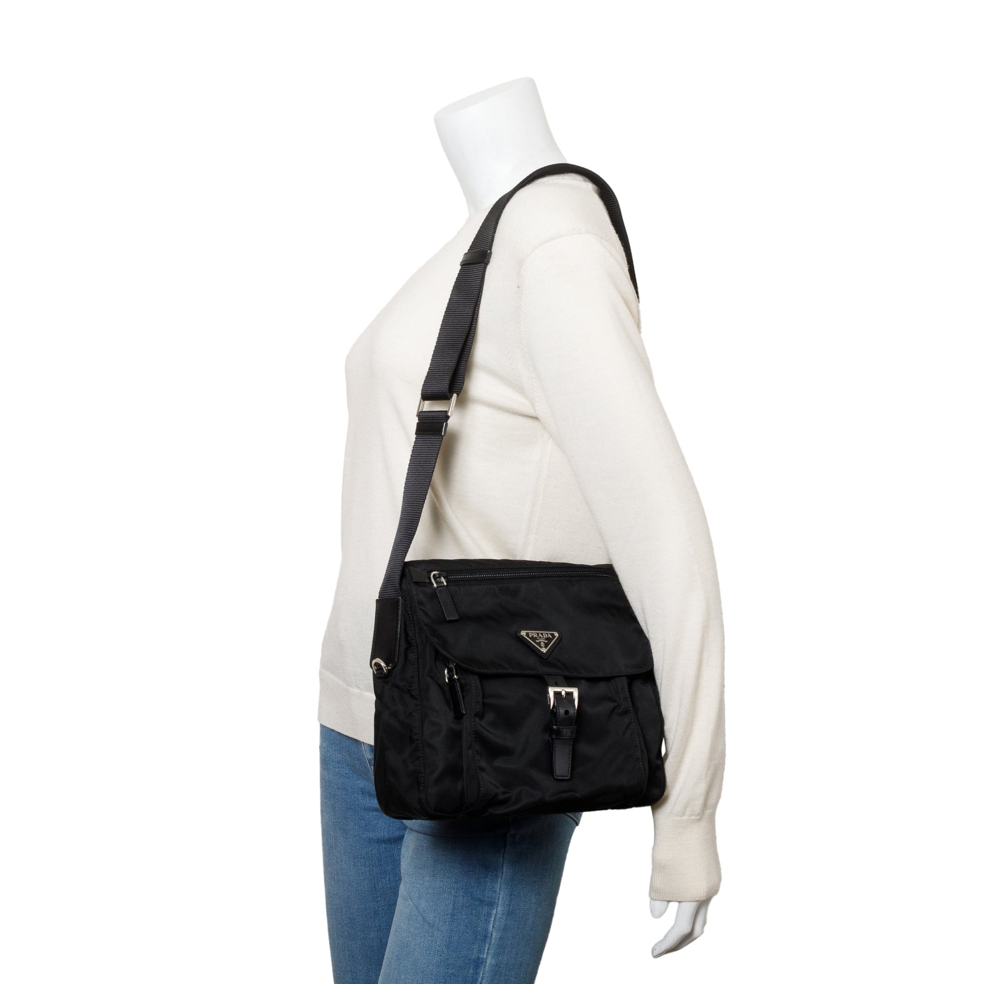 Prada Black Nylon Vela Sport Small Buckle Messenger Bag