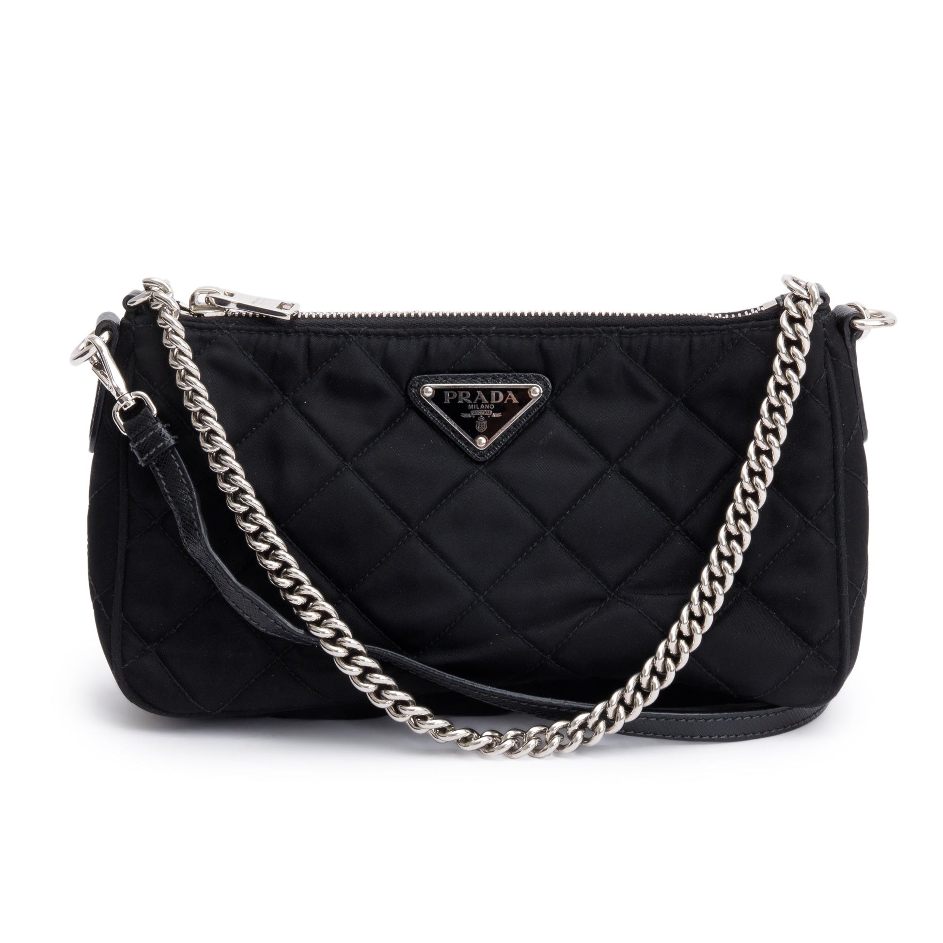Prada Black Quilted Tessuto Impuntu Chain Crossbody Bag