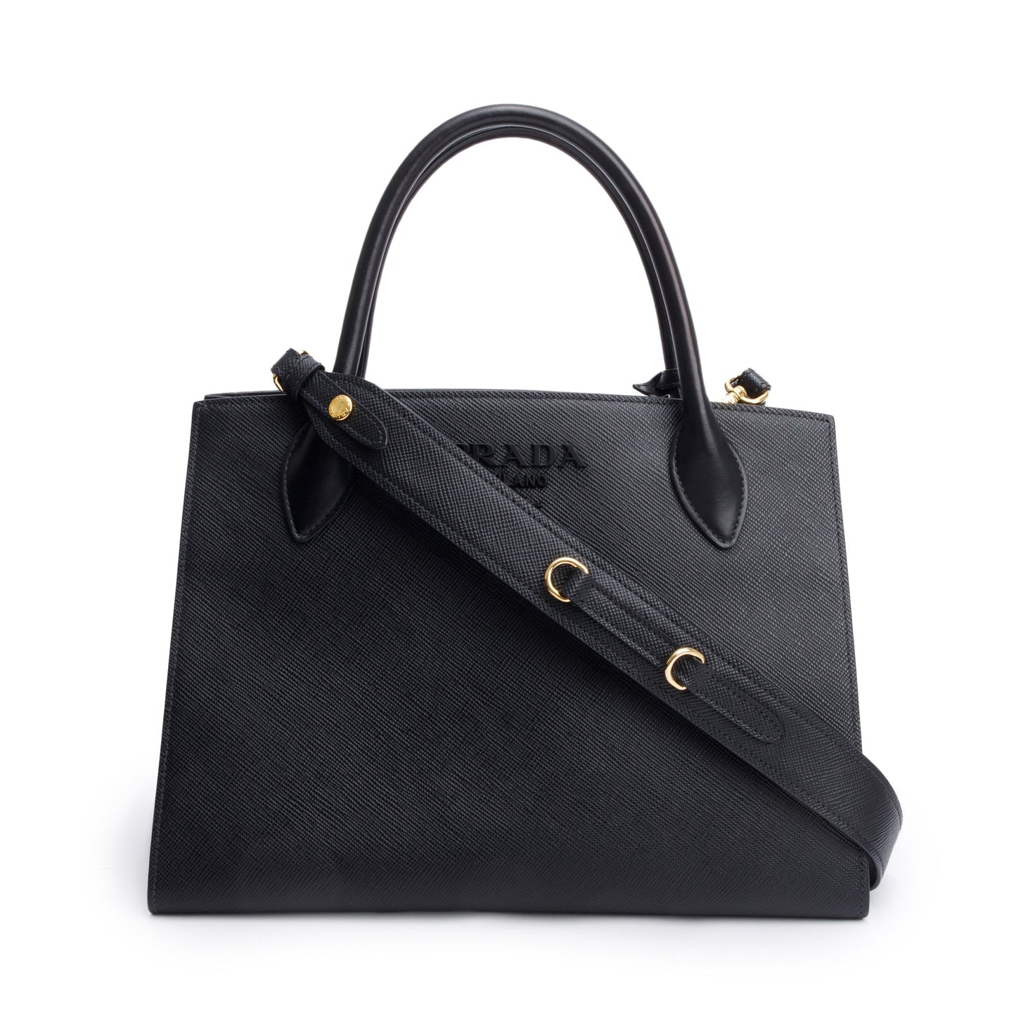 Prada Black Saffiano Cuir Medium Monochrome Top Handle Tote