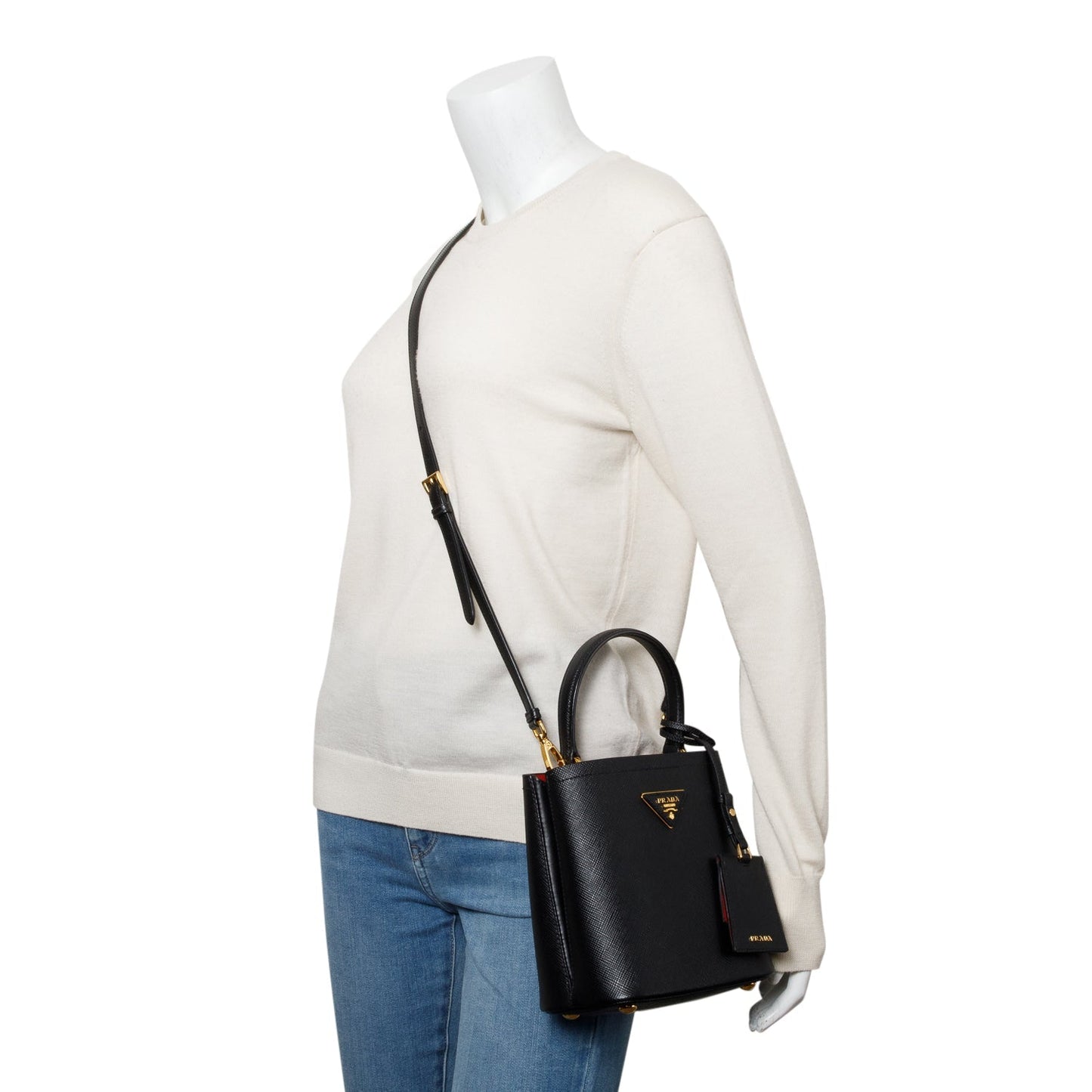 Prada Black Saffiano Cuir Small Panier Bag