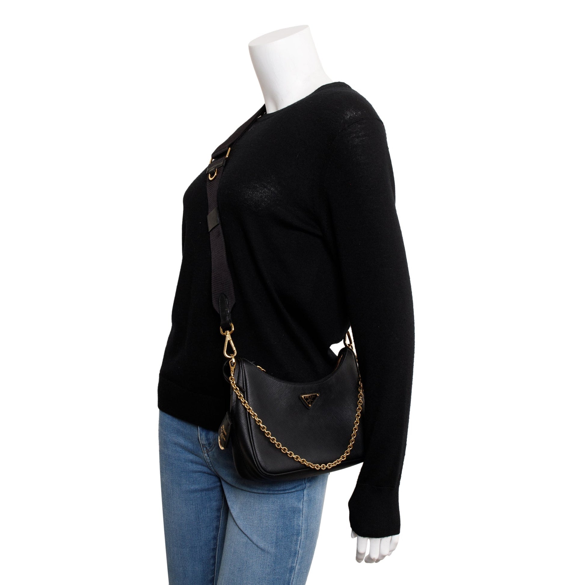 Prada Black Saffiano Leather Re-Edition 2005 Shoulder Bag
