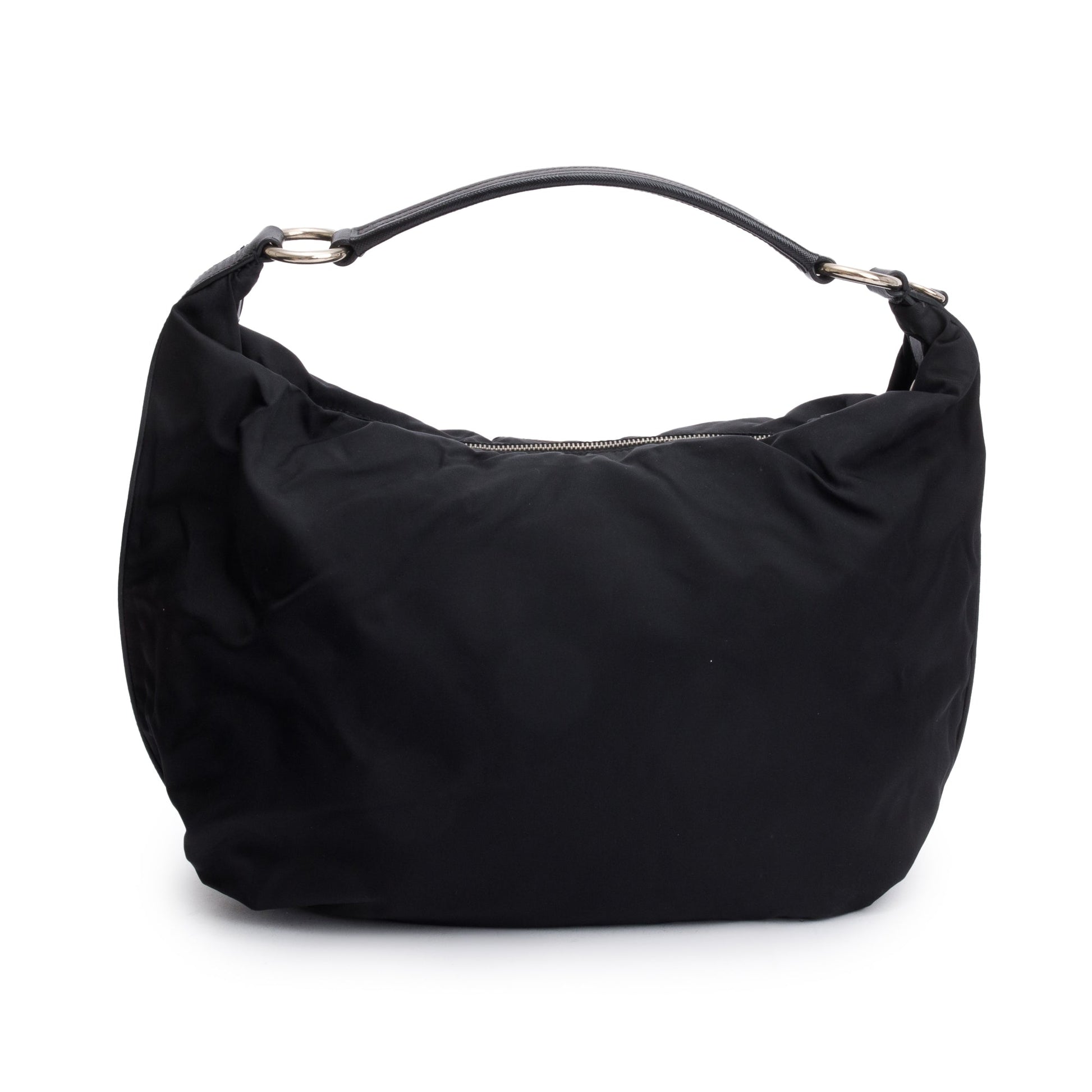 Prada Black Saffiano Leather-Trimmed Tessuto Nylon Hobo Bag