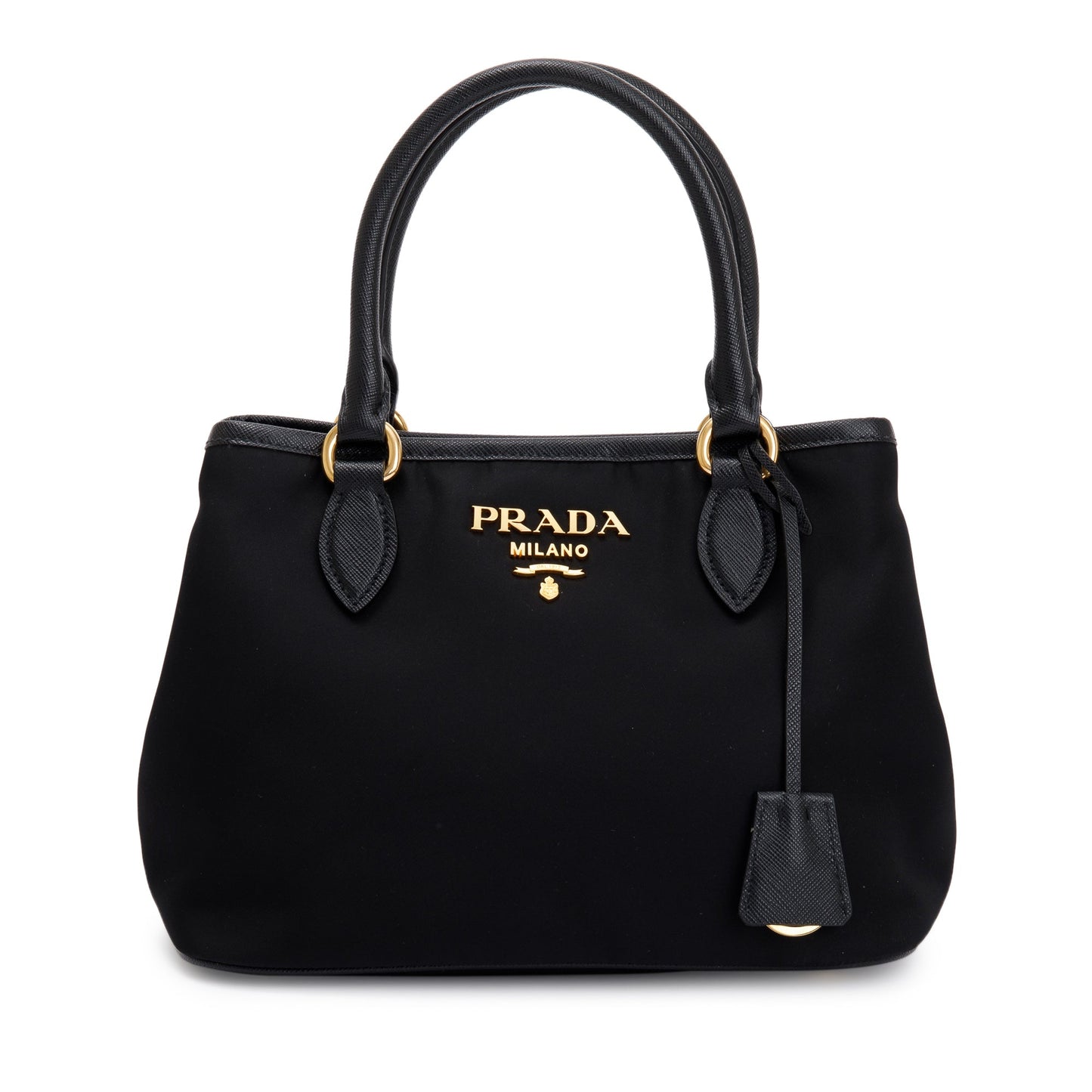 Prada Black Saffiano Leather Trimmed Tessuto Nylon Small Satchel