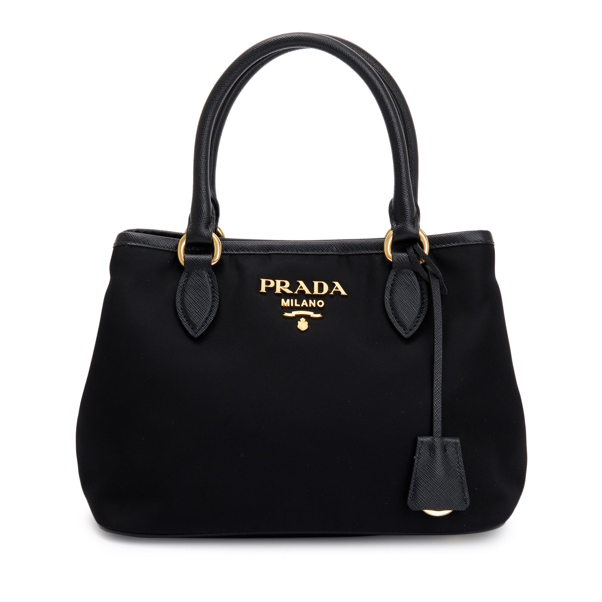 Prada Black Saffiano Leather Trimmed Tessuto Nylon Small Satchel