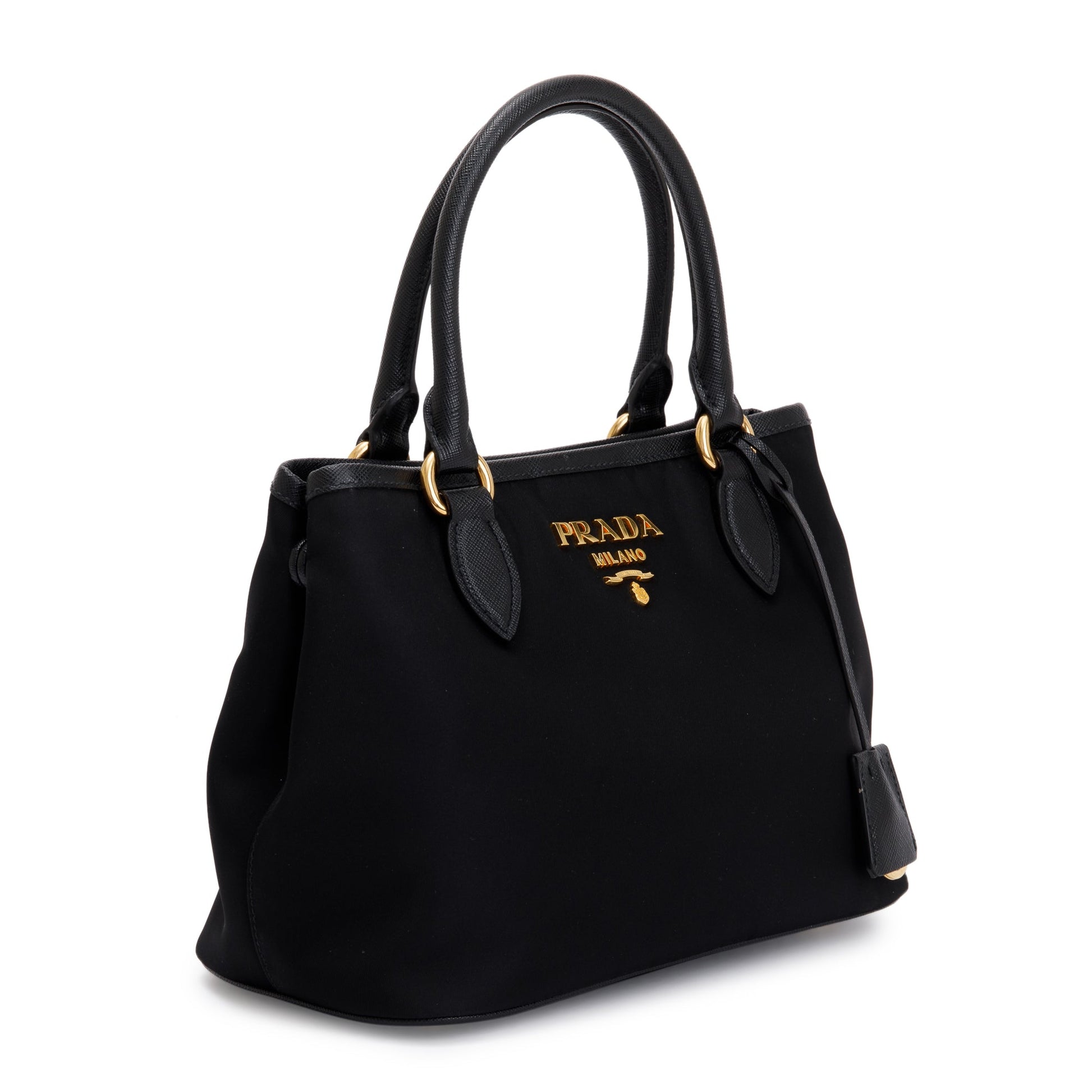 Prada Black Saffiano Leather Trimmed Tessuto Nylon Small Satchel