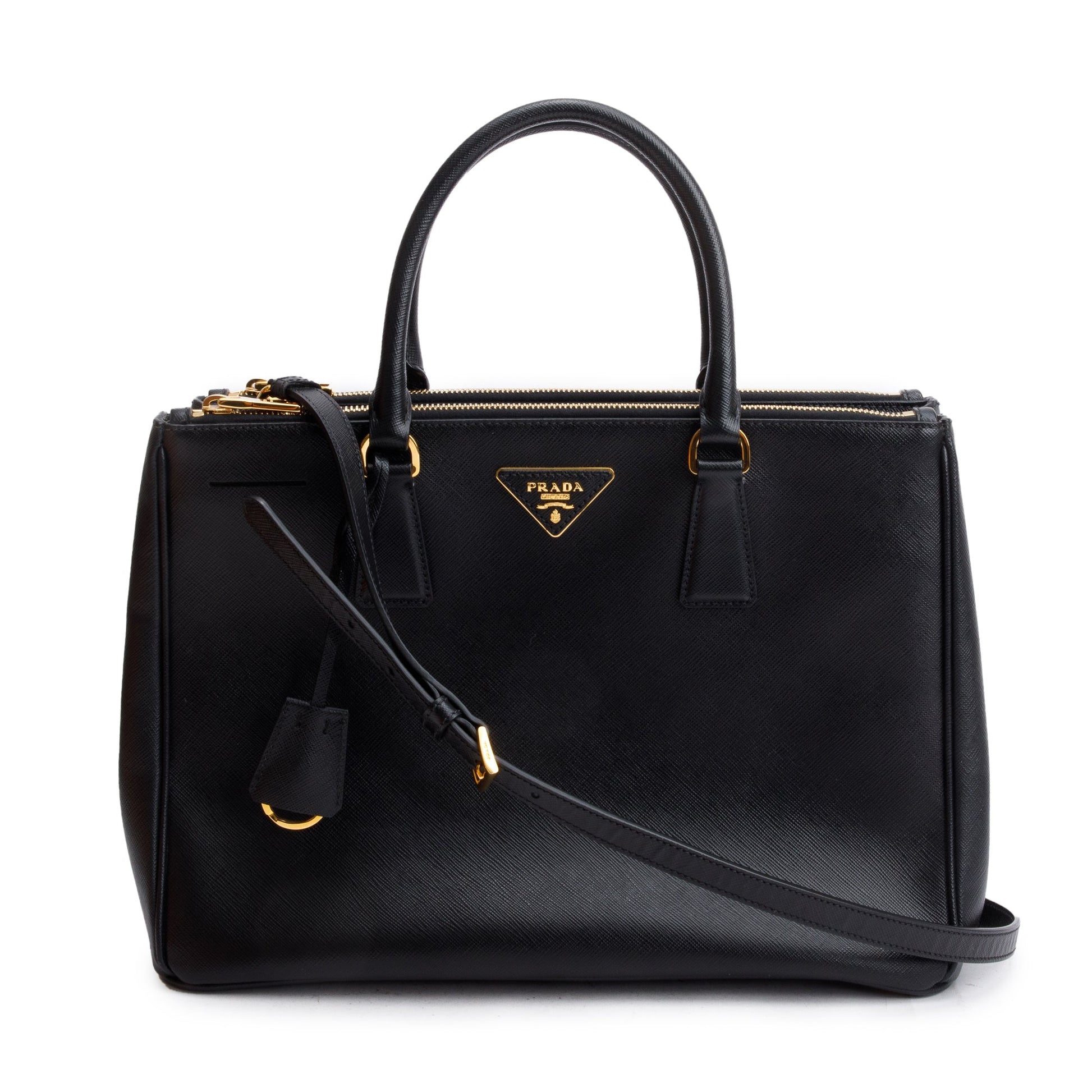 Prada Black Saffiano Lux Medium Double Zip Galleria Tote