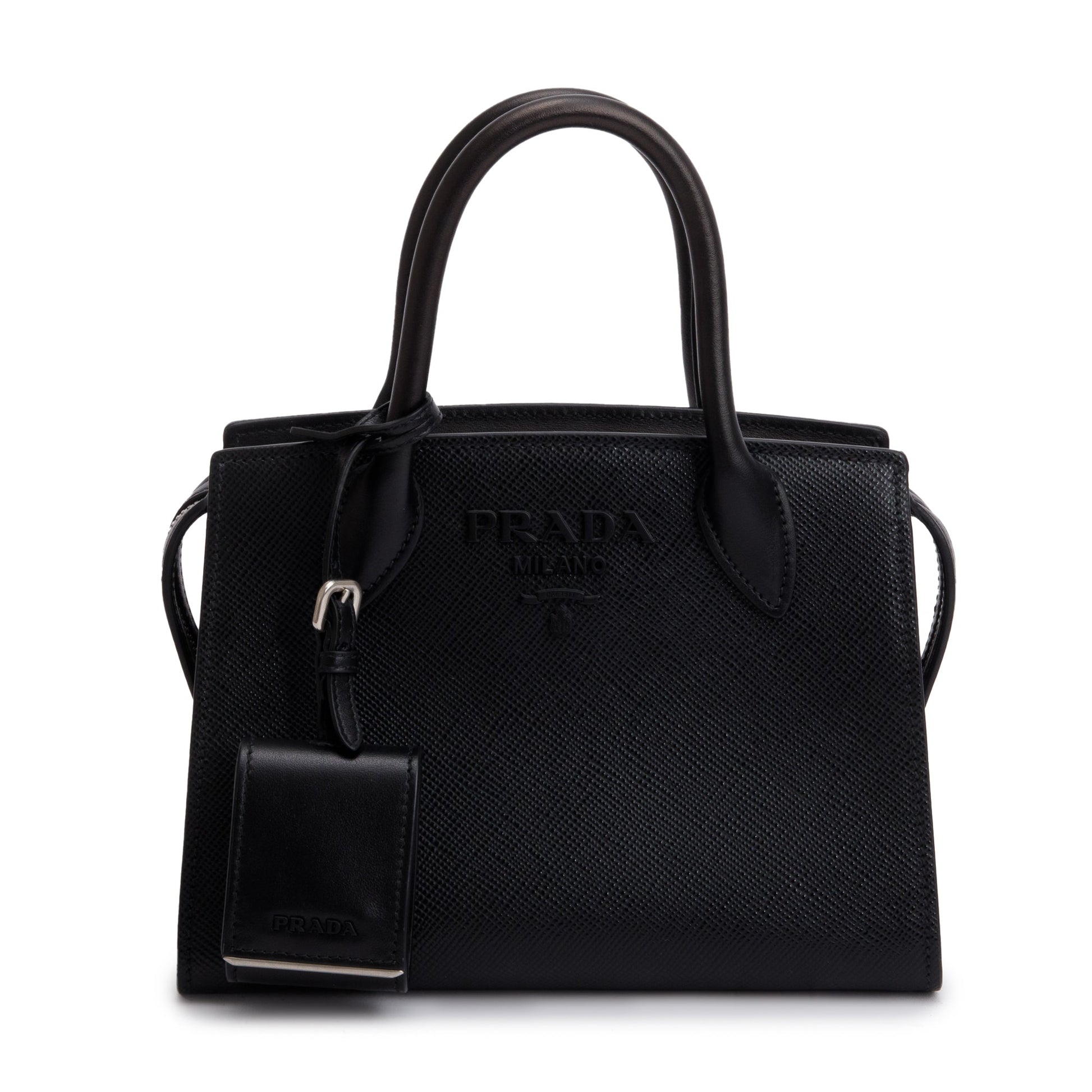 Prada Black Saffiano Lux Mini Monochrome Top Handle Tote