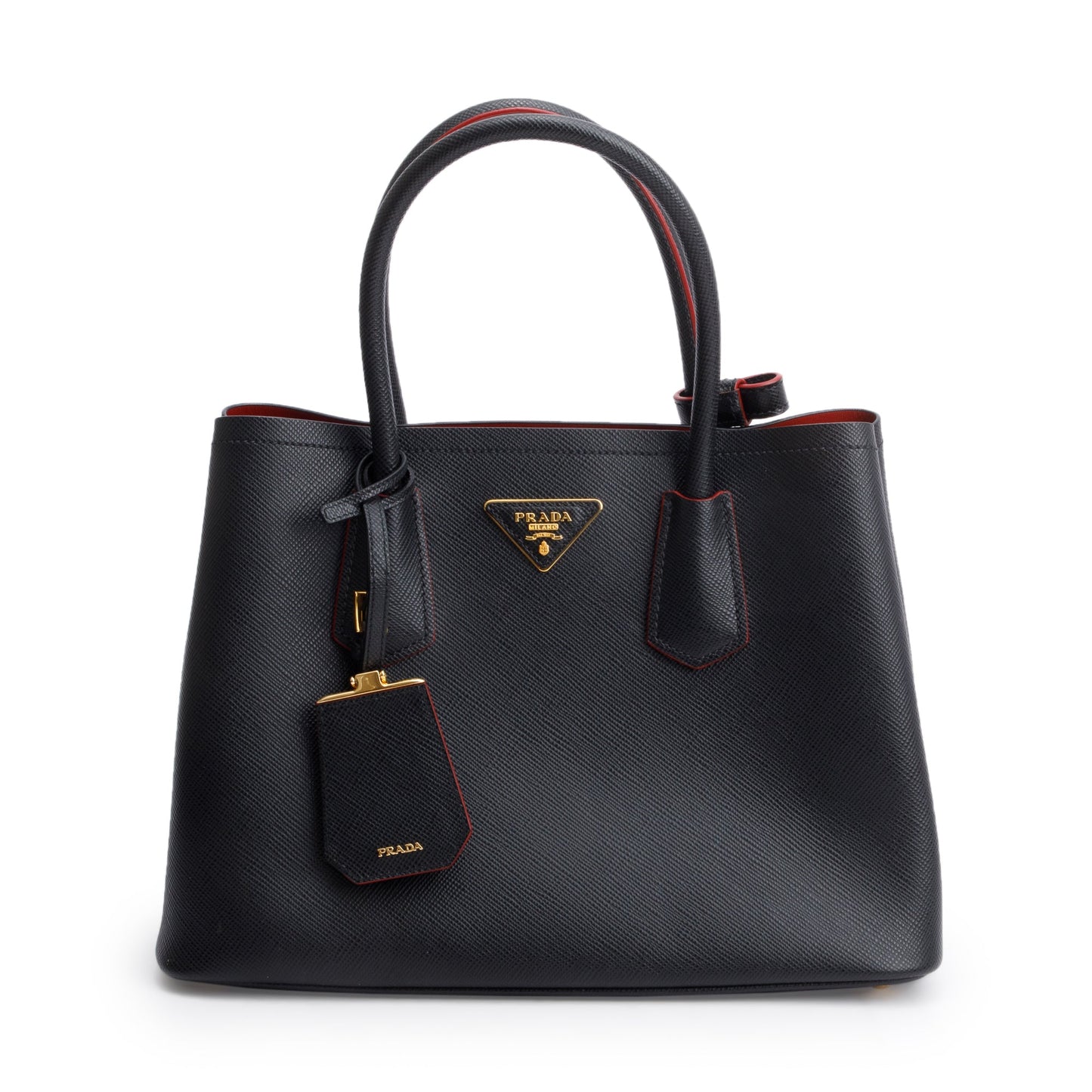 Prada Black Saffiano Lux Small Cuir Double Tote