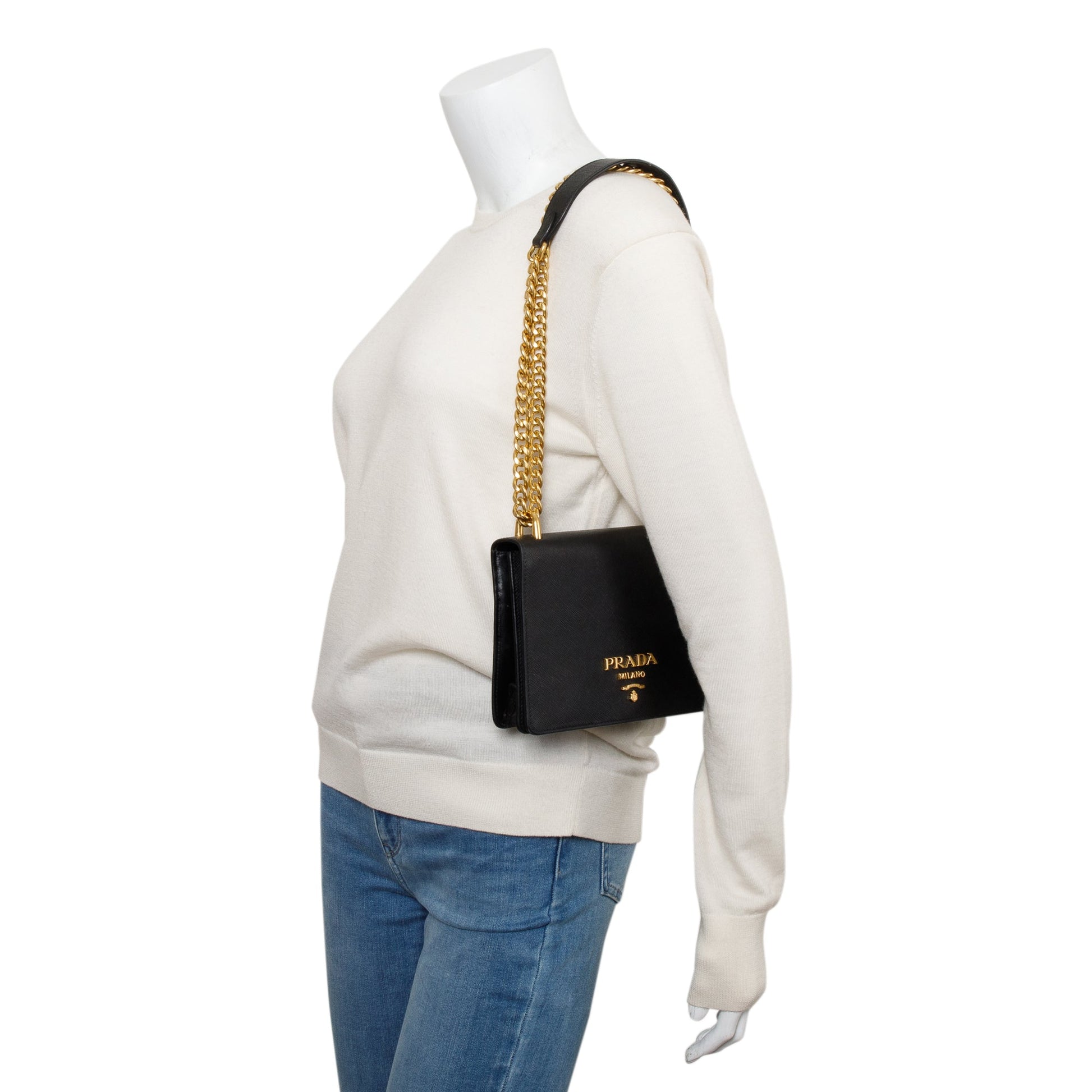 Prada Black Saffiano Soft Calf Leather Chain Crossbody Bag