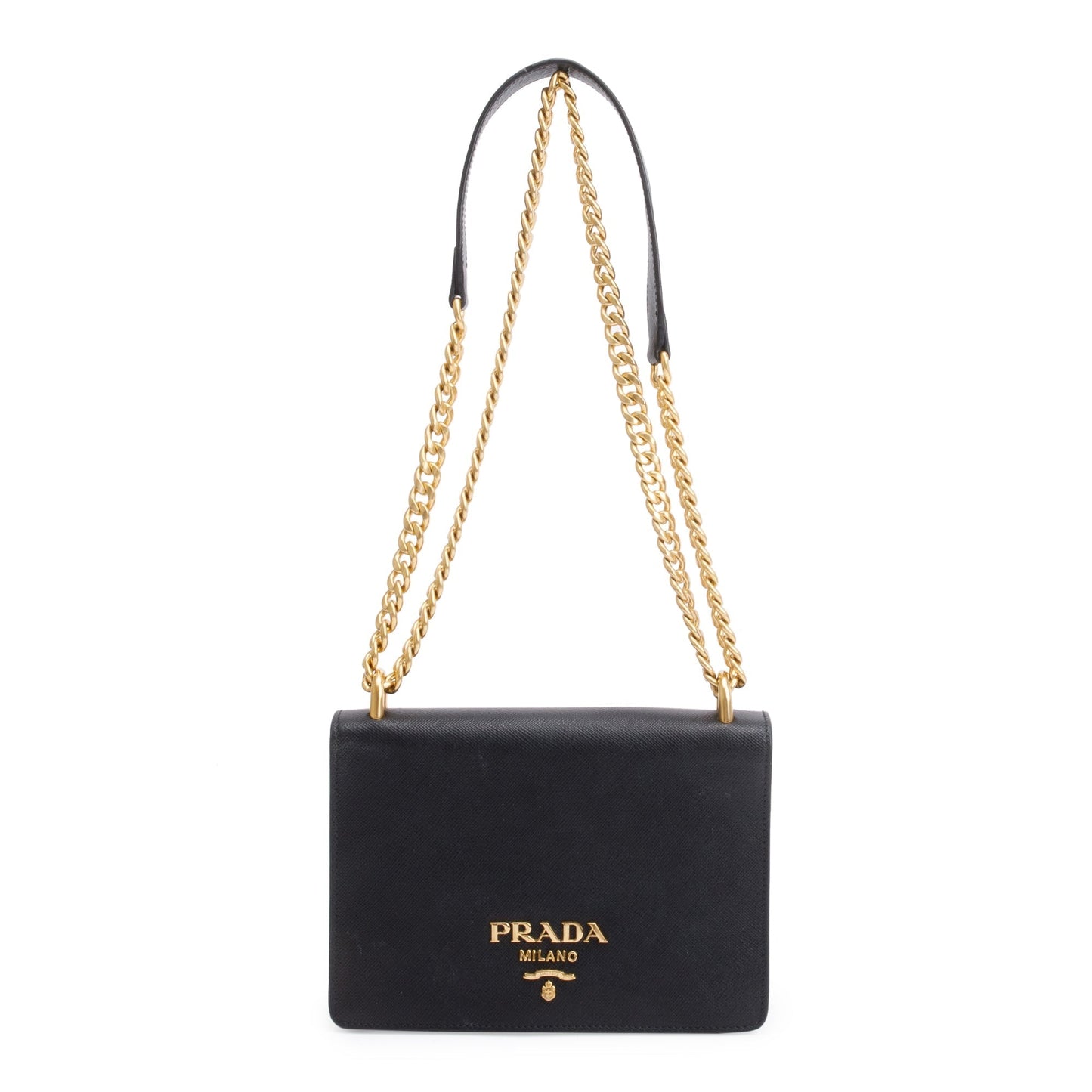 Prada Black Saffiano Soft Calf Leather Chain Crossbody Bag