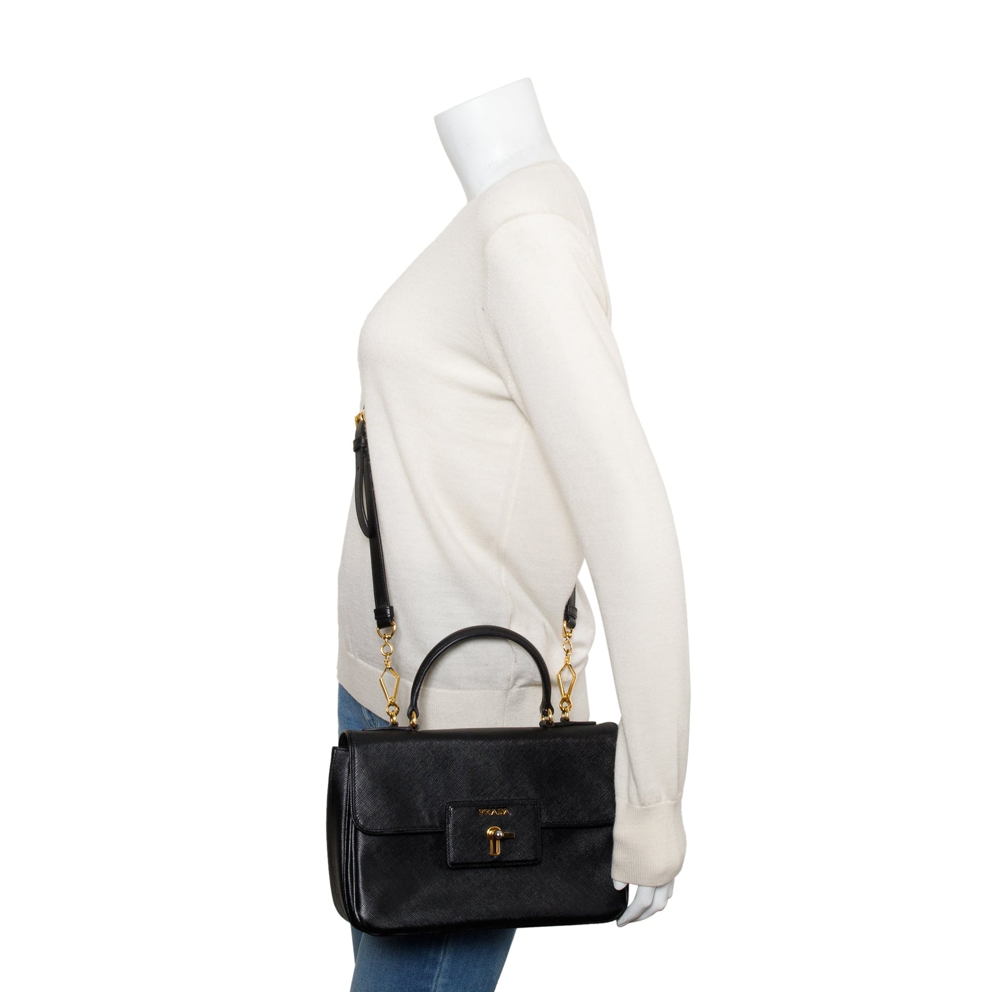 Prada Black Saffiano Top55 Handle Tote