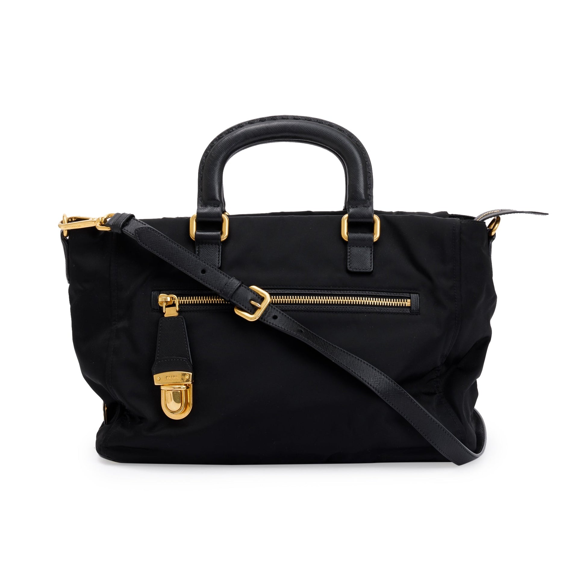 Prada Black Saffiano-Trimmed Tessuto Nylon Tote