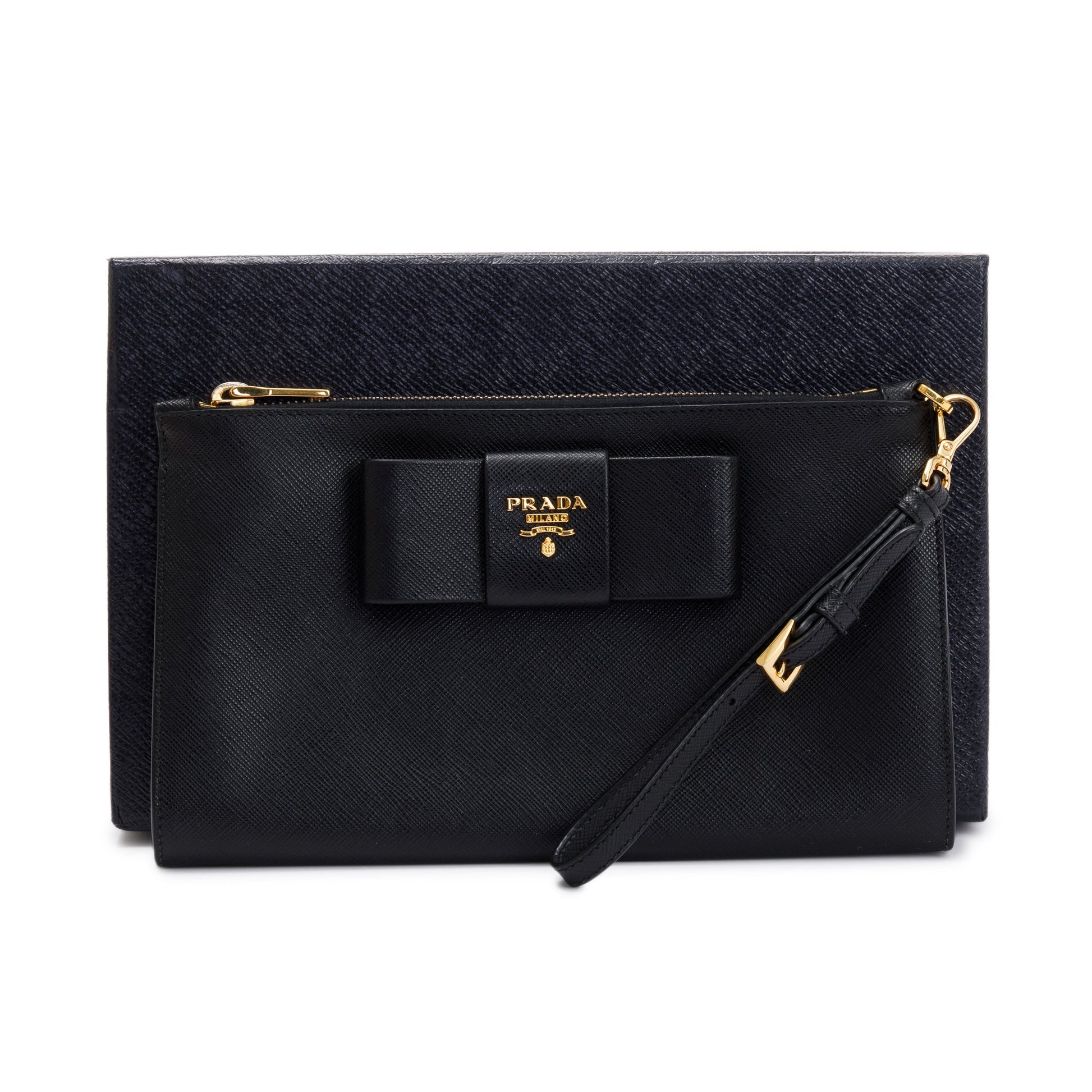 Prada Black Saffiano Wristlet Clutch