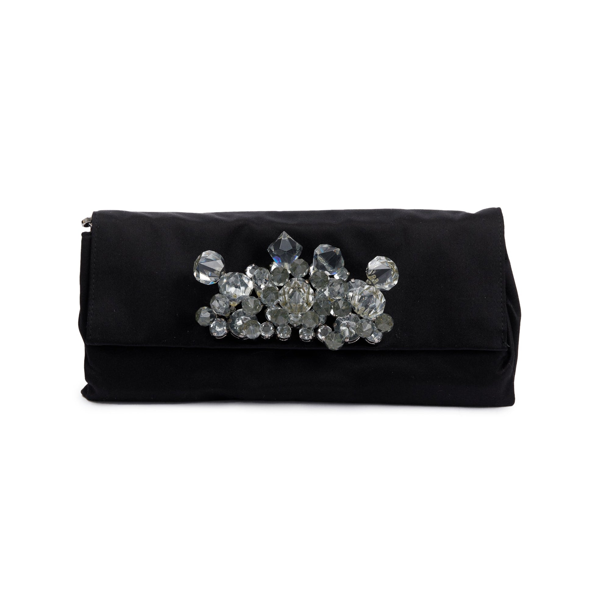 Prada Black Satin Crystal Embellished Chain Clutch