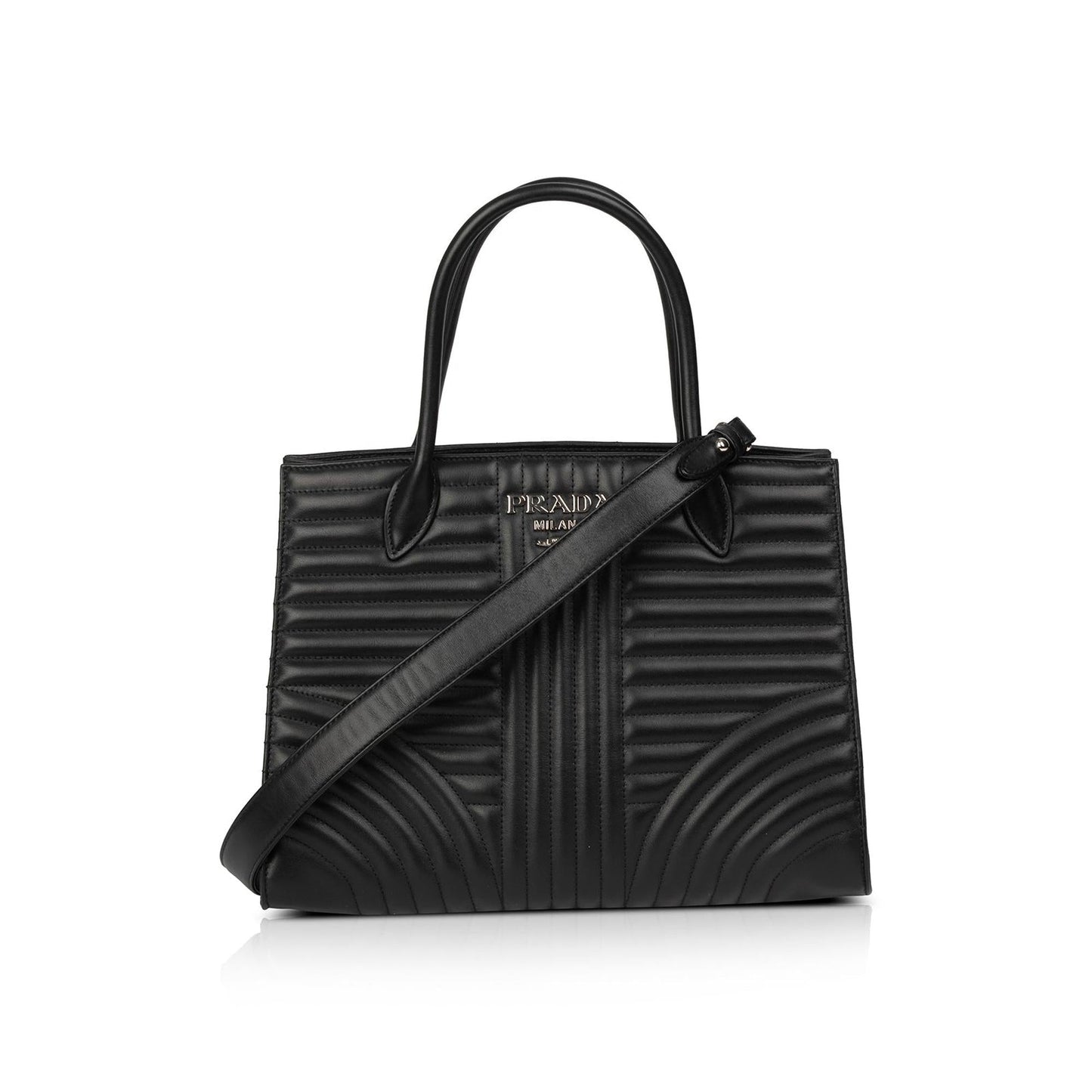 Prada Black Soft Calf Impunture Diagramme Tote