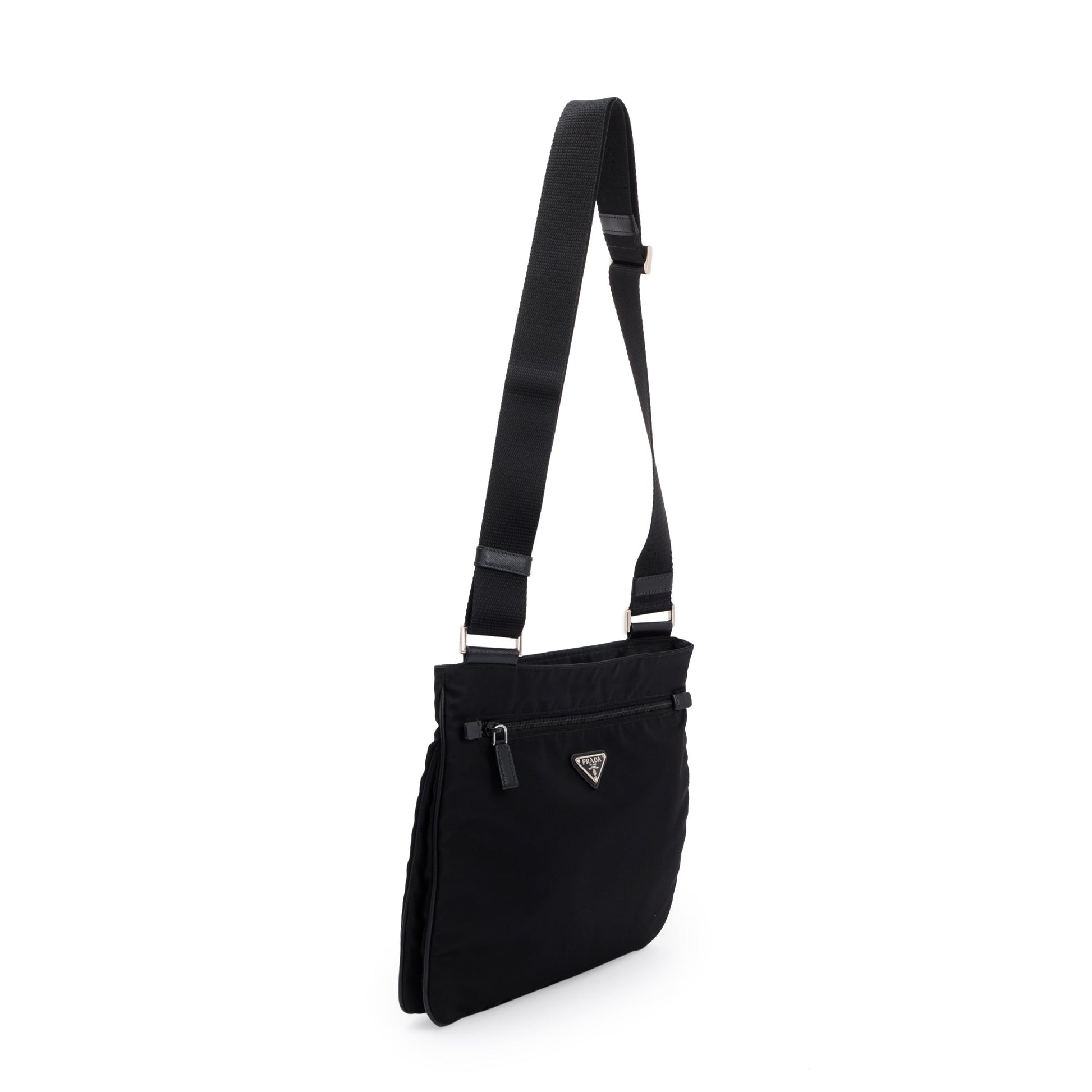 Prada Black Tessuto Nylon Flat Messenger Bag