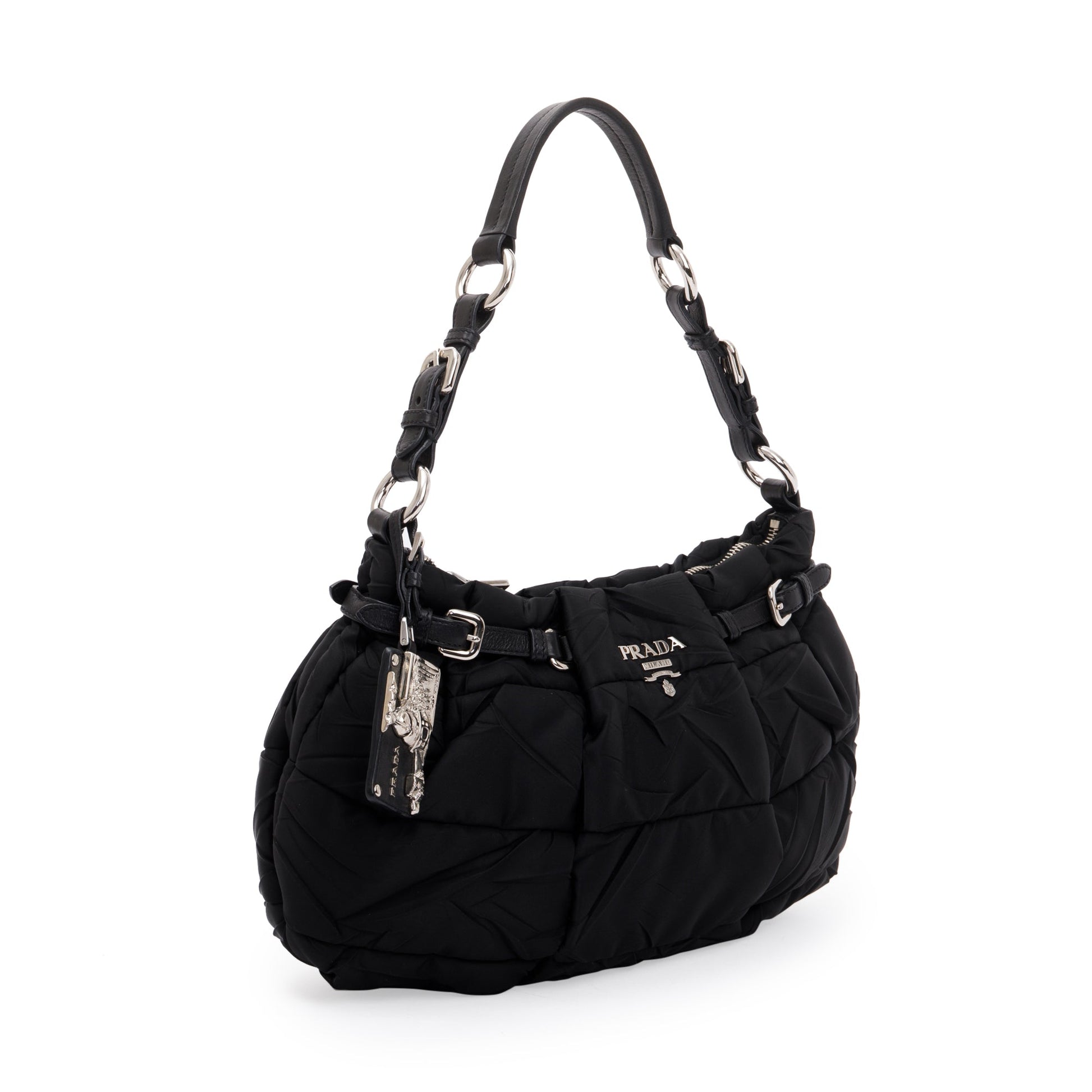 Prada Black Tessuto Nylon Gauffre Quilted Shoulder Bag