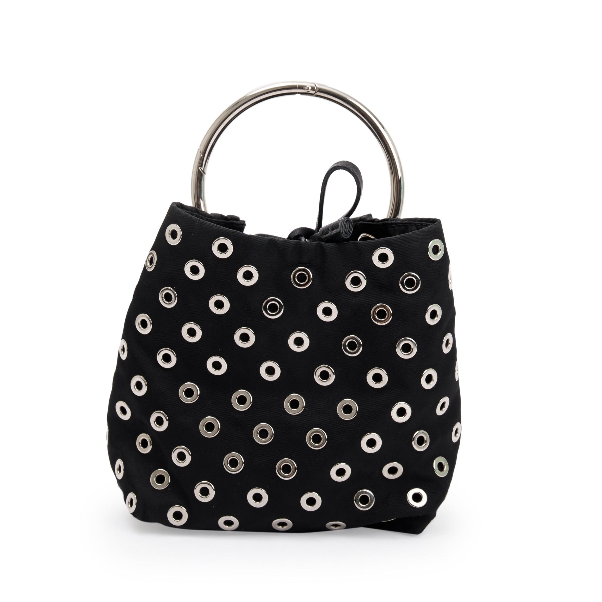 Prada Black Tessuto Nylon Grommet Ring Handle Bag