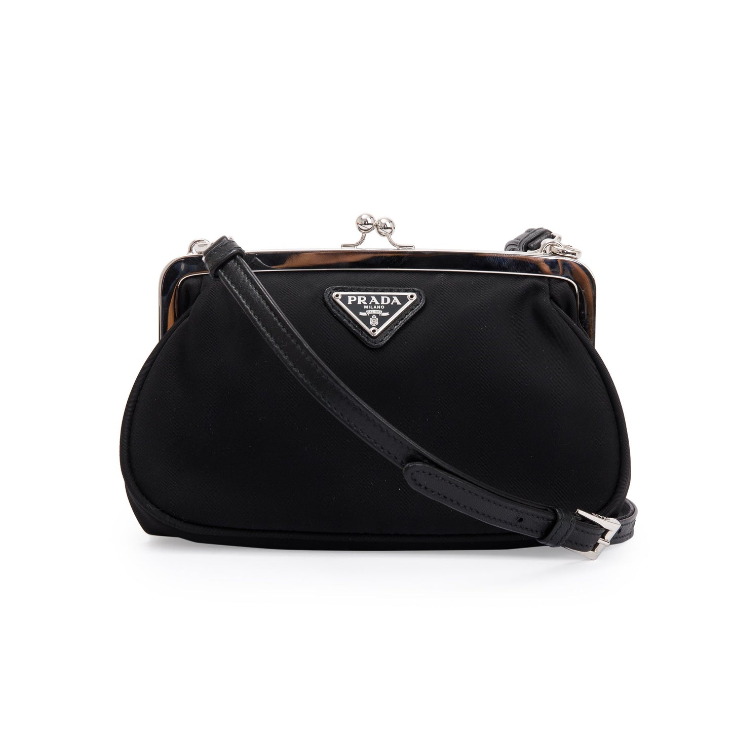 Prada Black Tessuto Nylon Kisslock Crossbody Bag