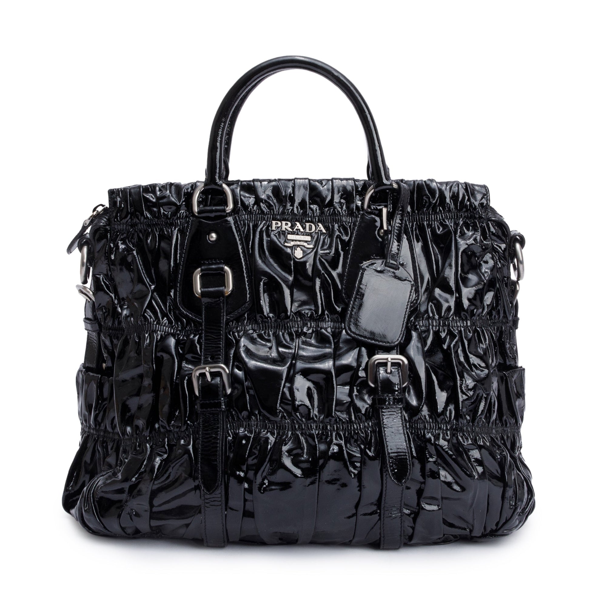 Prada Black Vernice Gaufre Shopping Tote