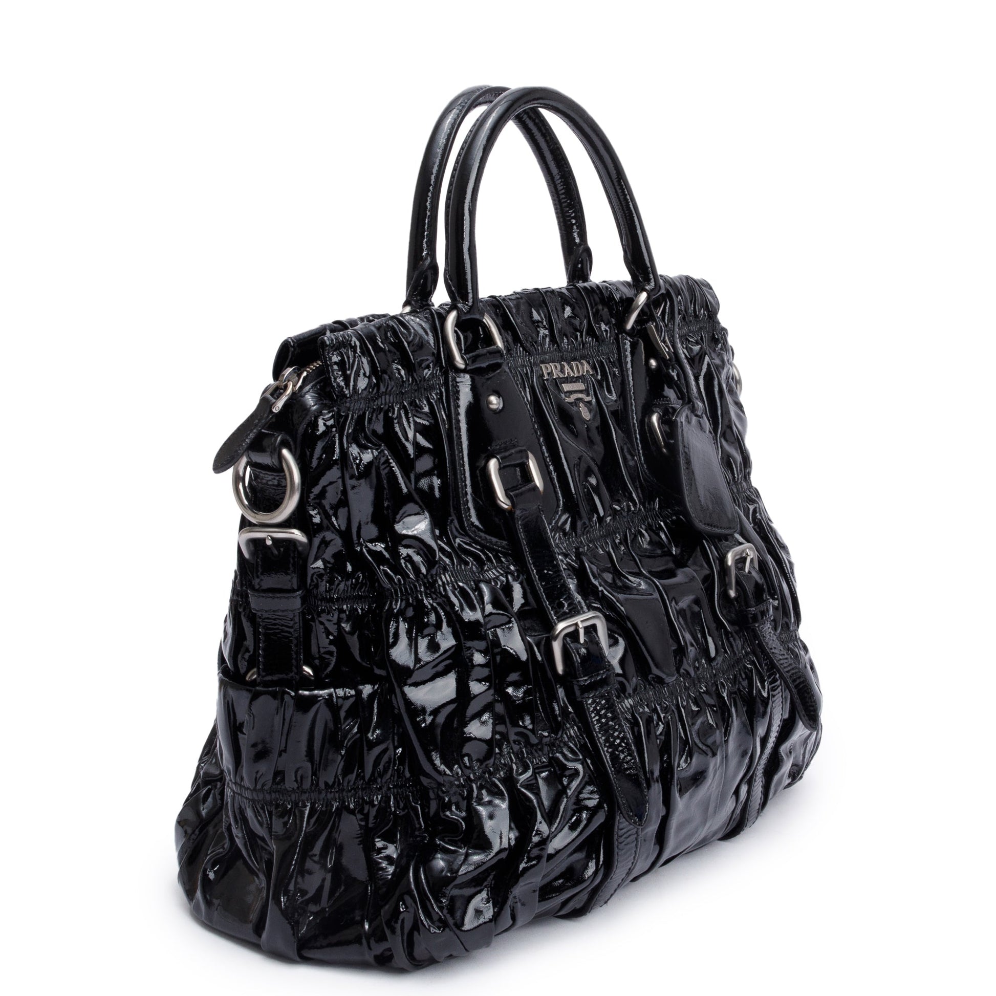 Prada Black Vernice Gaufre Shopping Tote