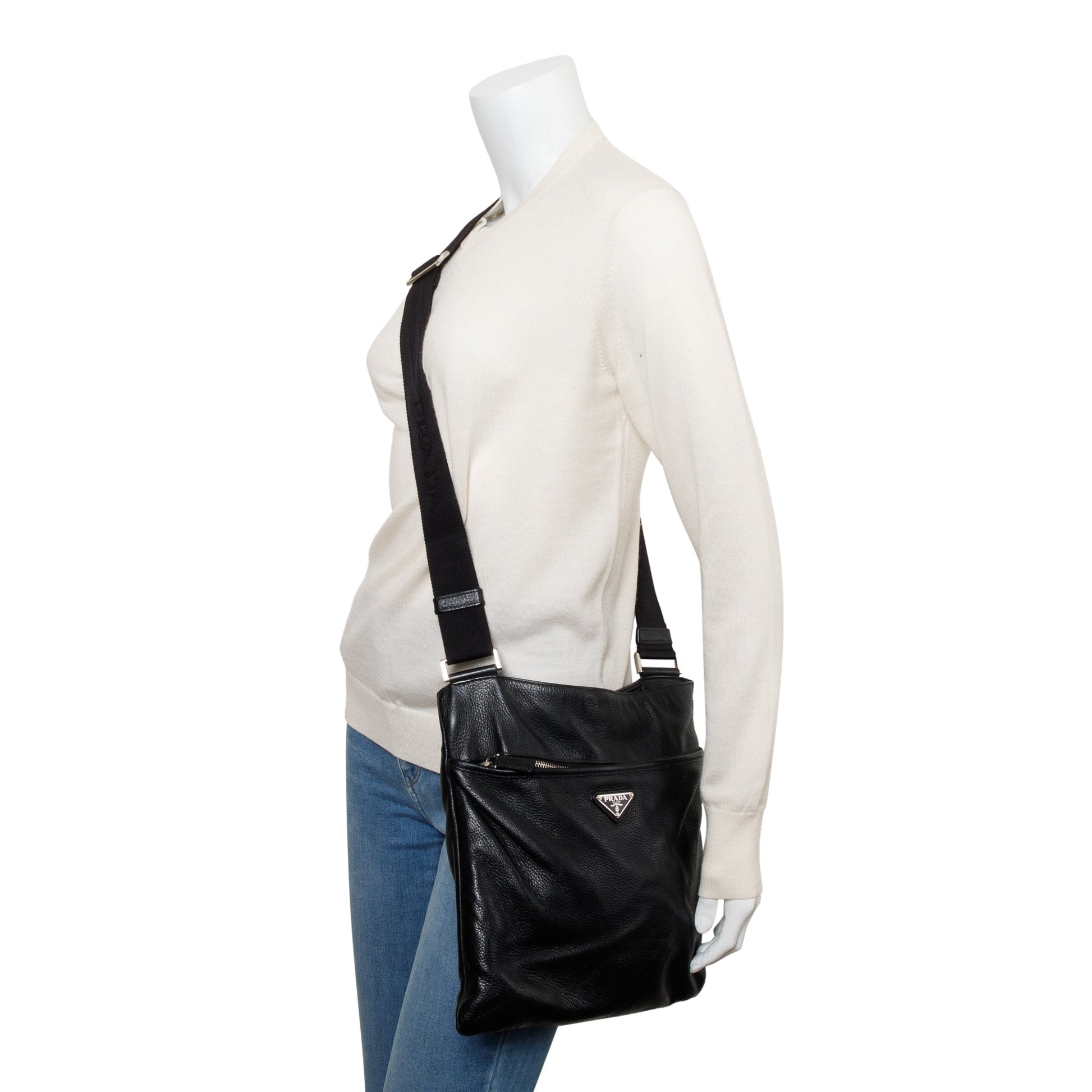 Prada Black Vitello City Messenger Bag