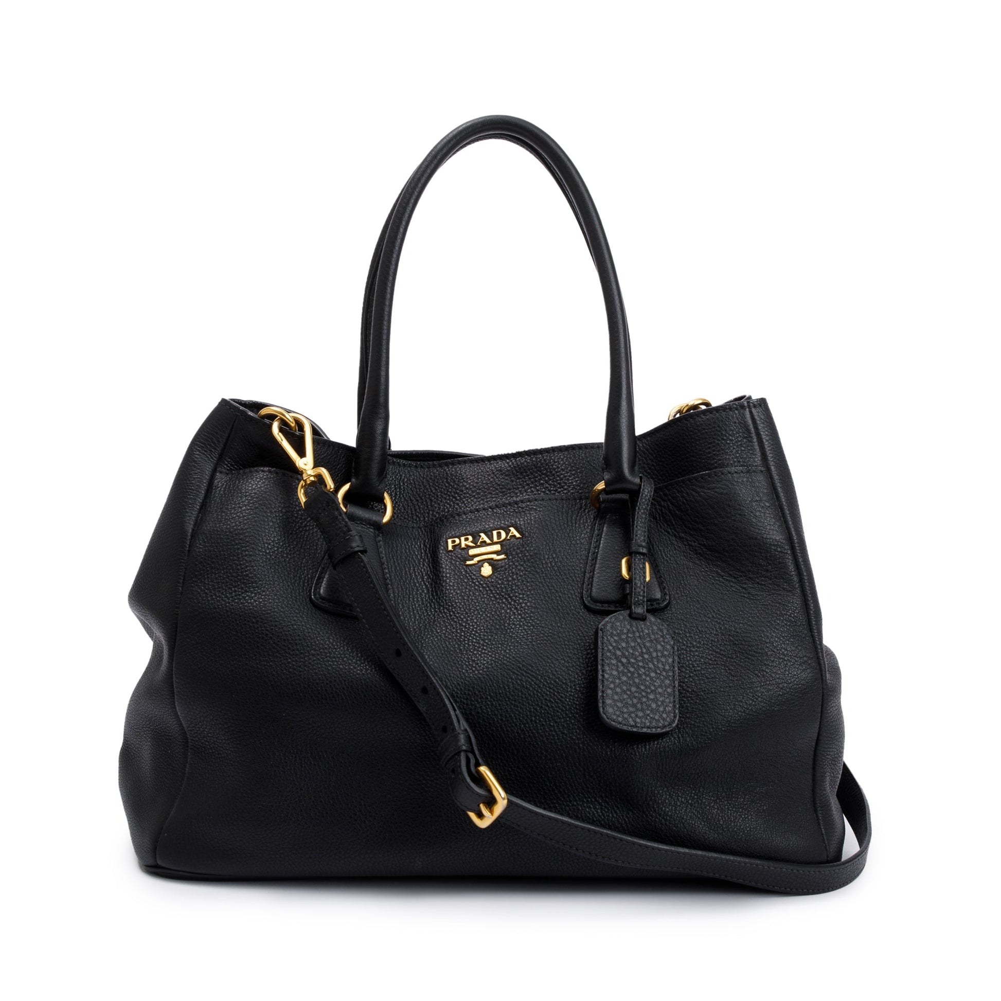 Prada Black Vitello Daino Convertible Tote