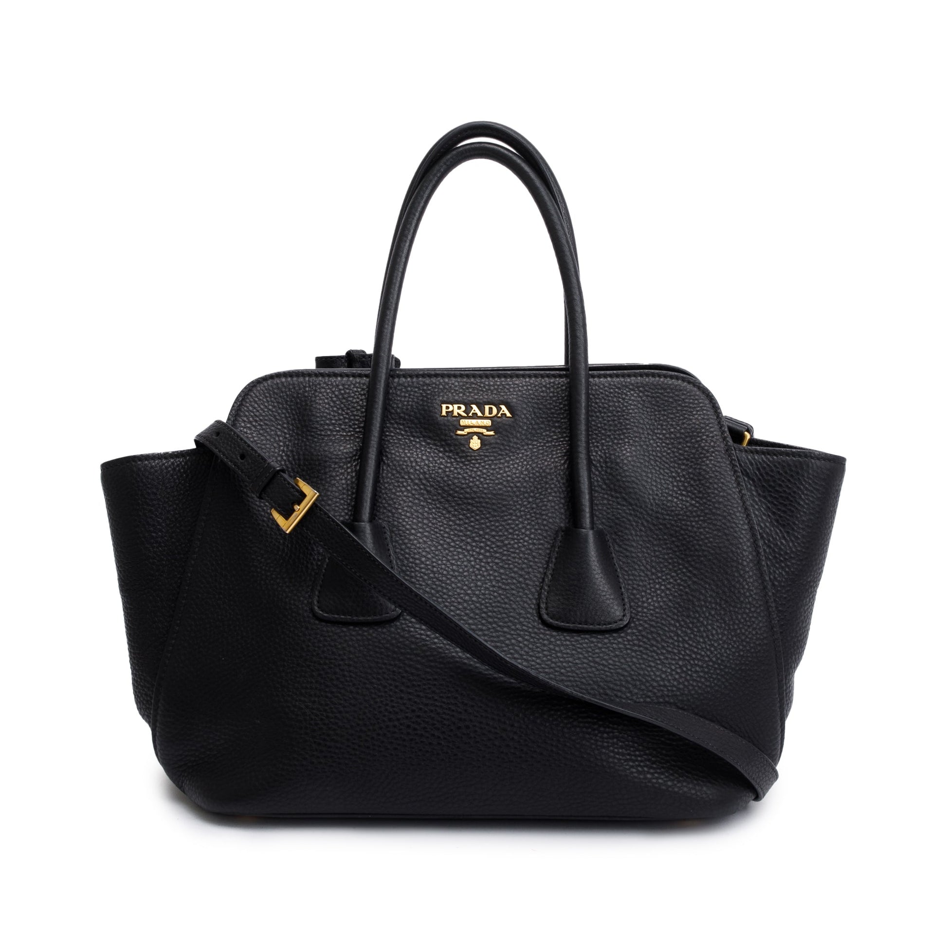 Prada Black Vitello Daino Handle Tote Bag