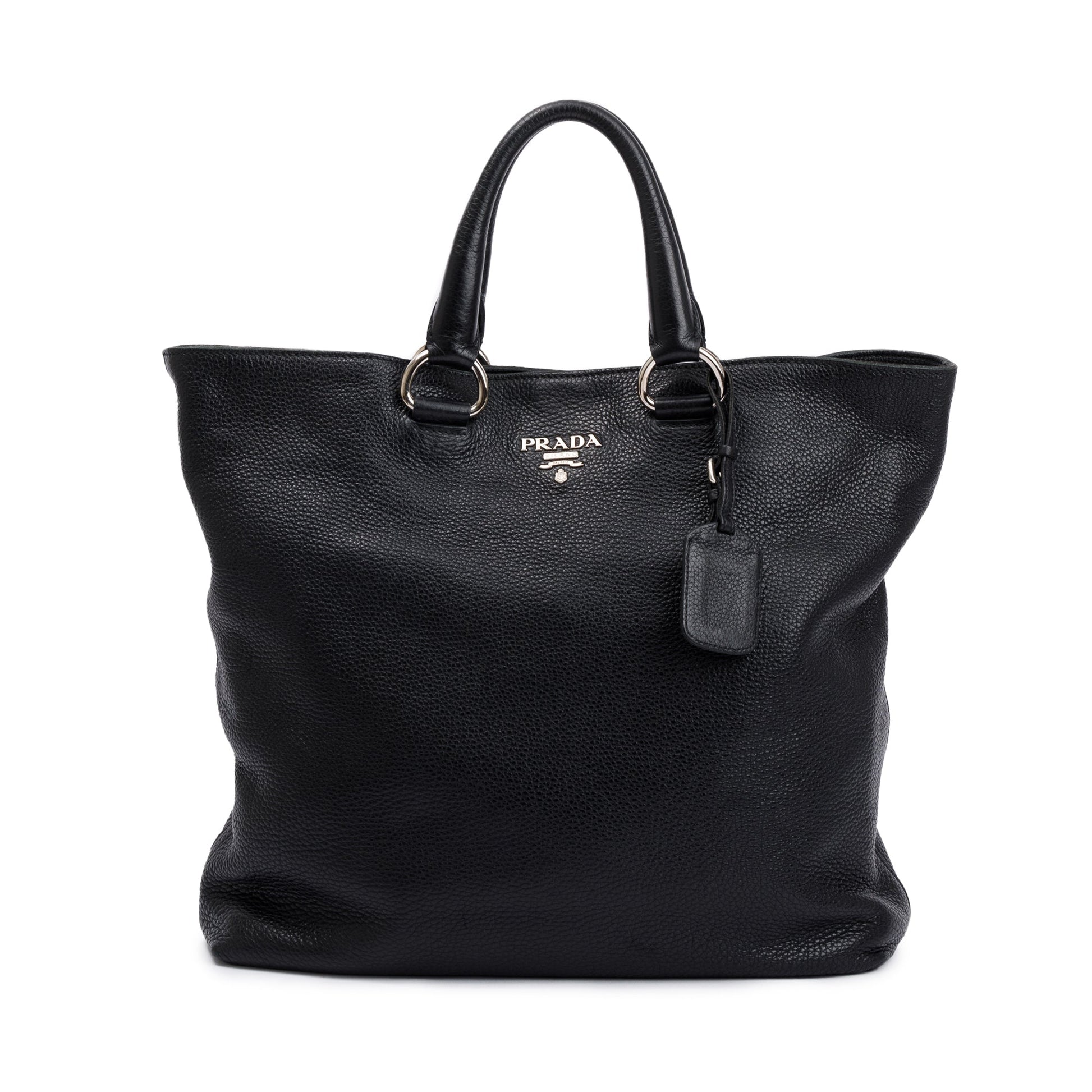 Prada Black Vitello Daino Leather Large Shopping Tote