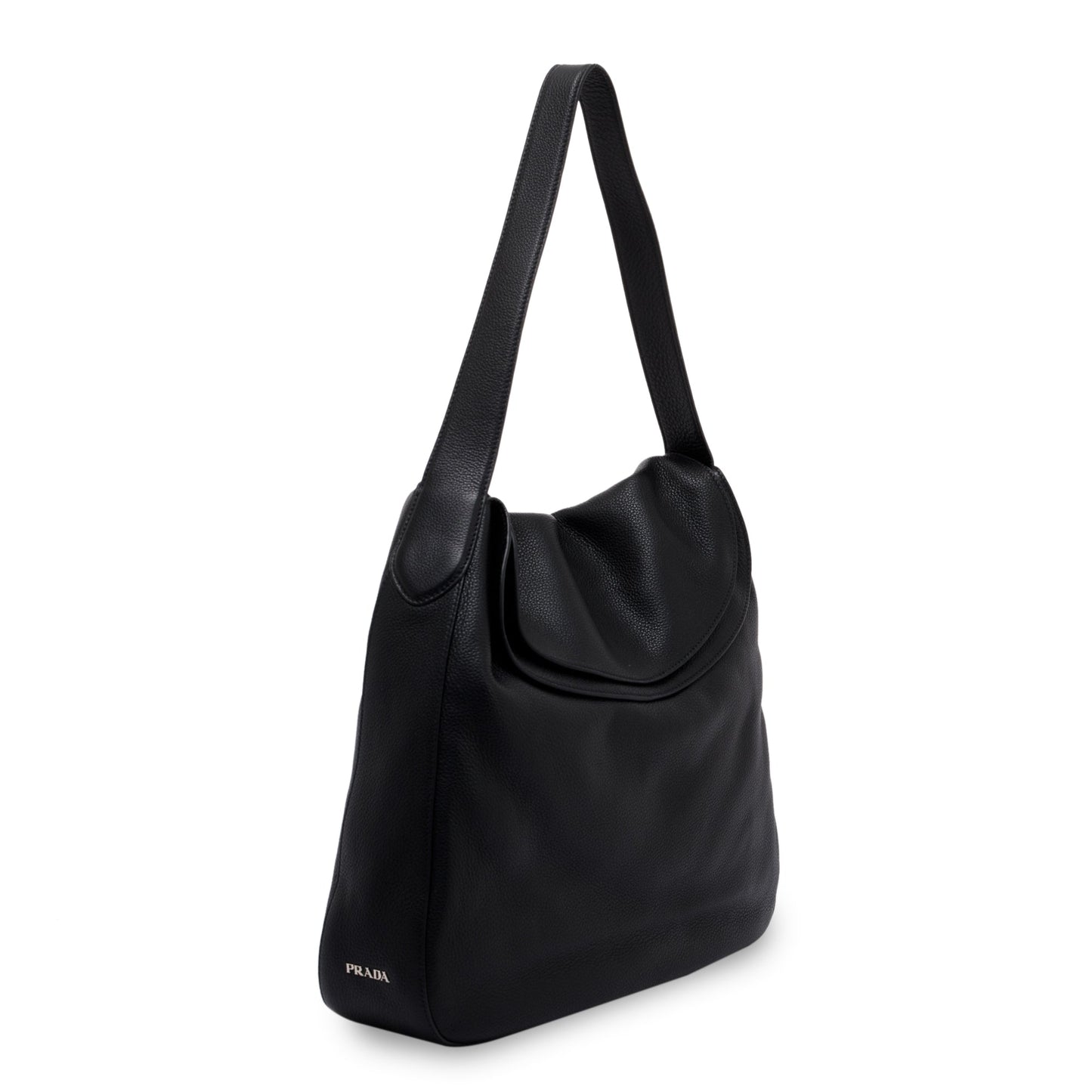 Prada Black Vitello Daino Medium Double Flap Hobo