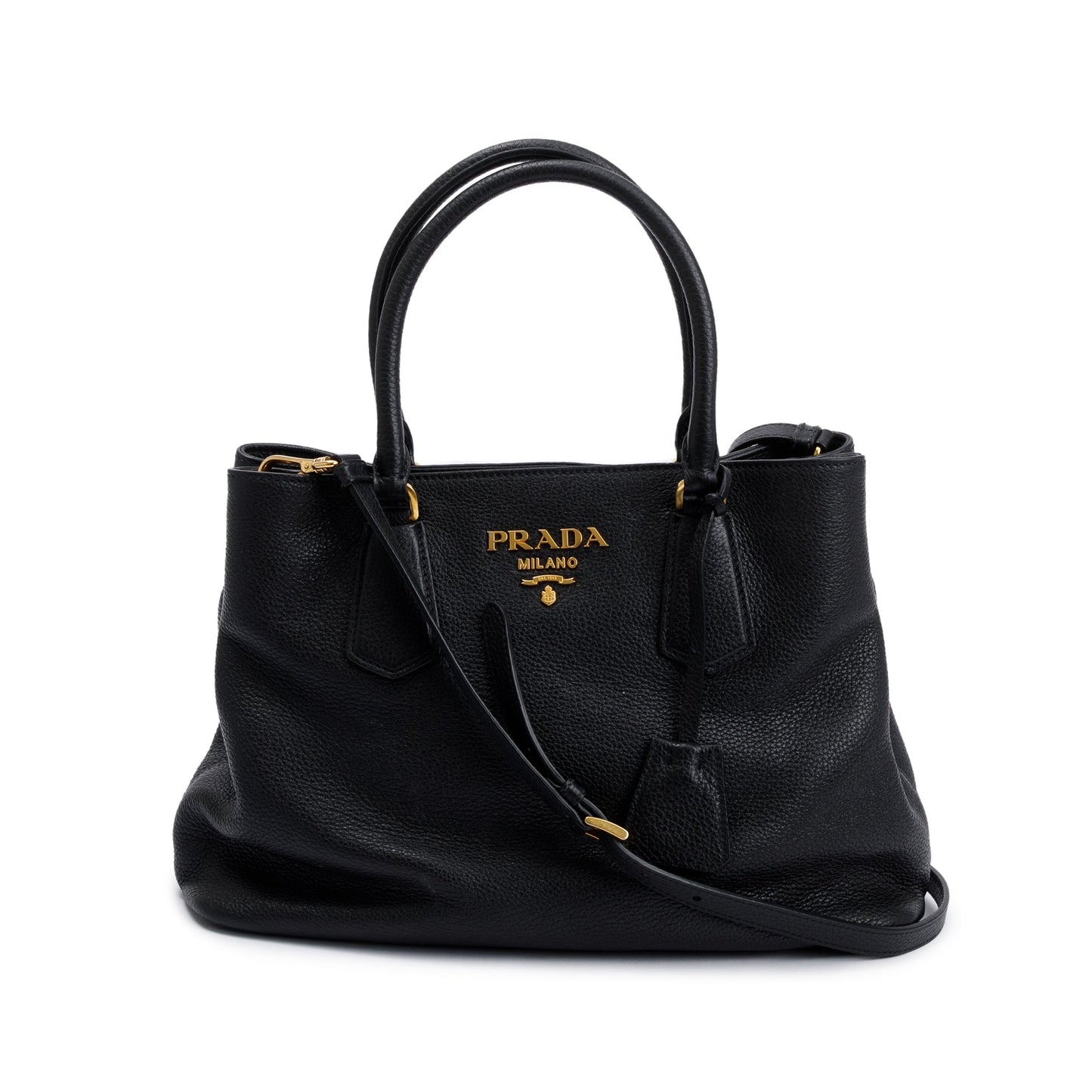 Prada Black Vitello Phenix Convertible Tote