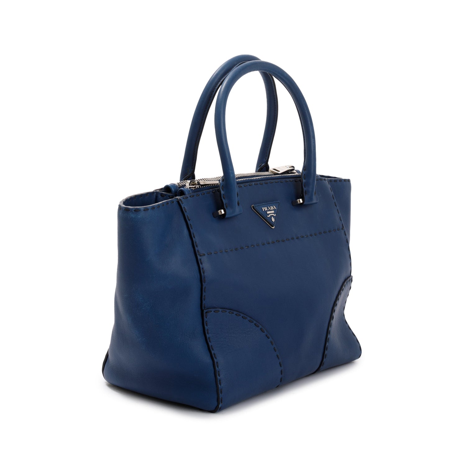 Prada Blue City Calf Small Twin Pocket Tote