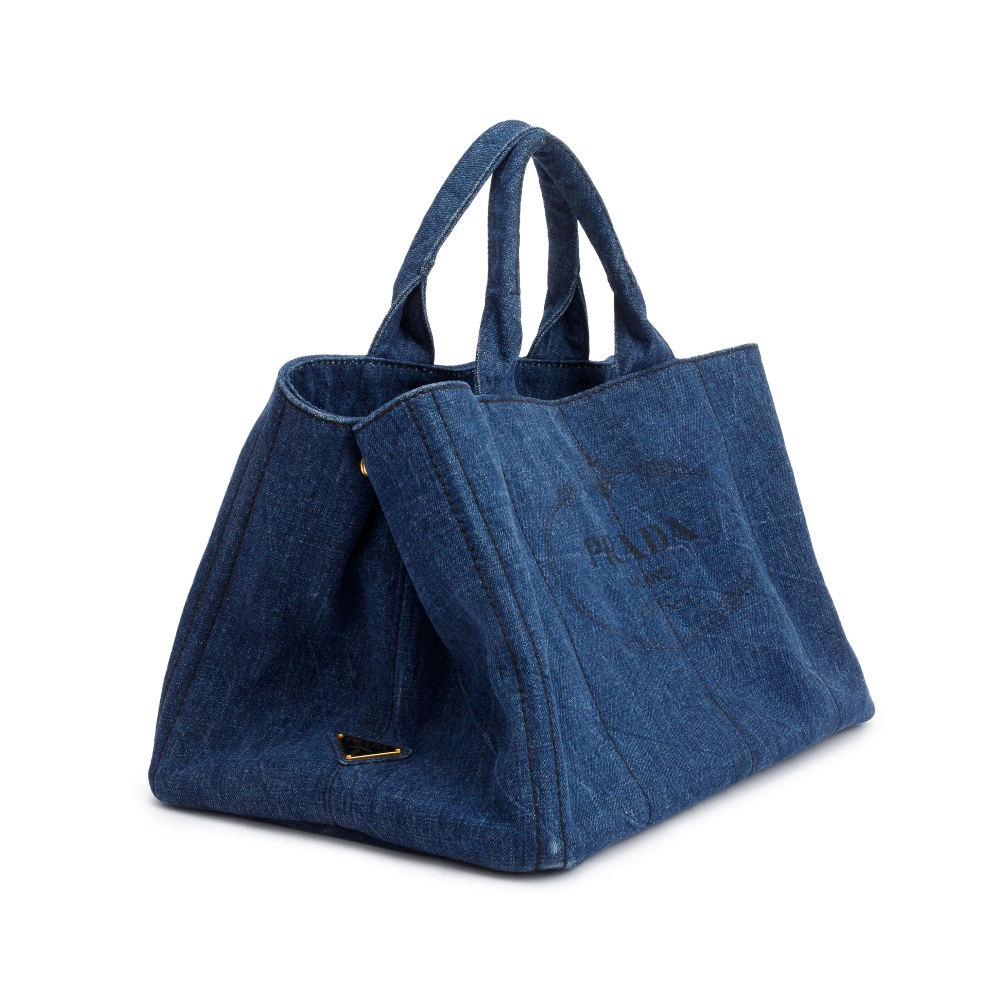 Prada Blue Denim Logo Canapa Large Tote