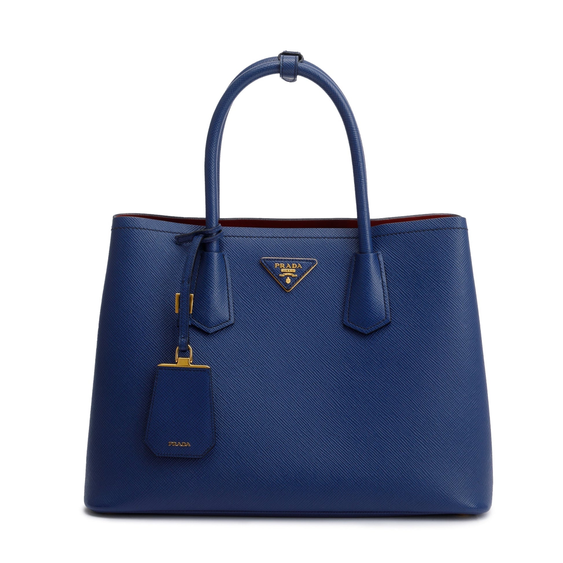 Prada Blue Saffiano Lux Medium Cuir Double Tote