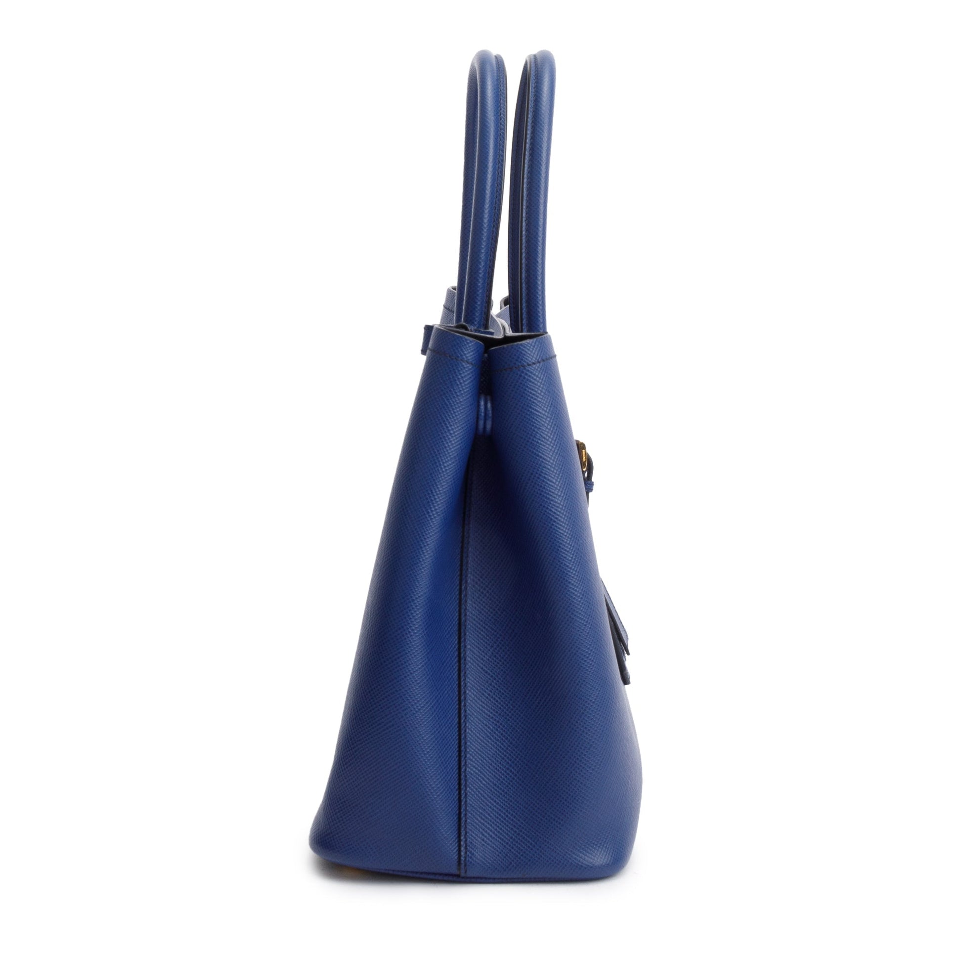 Prada Blue Saffiano Lux Medium Cuir Double Tote
